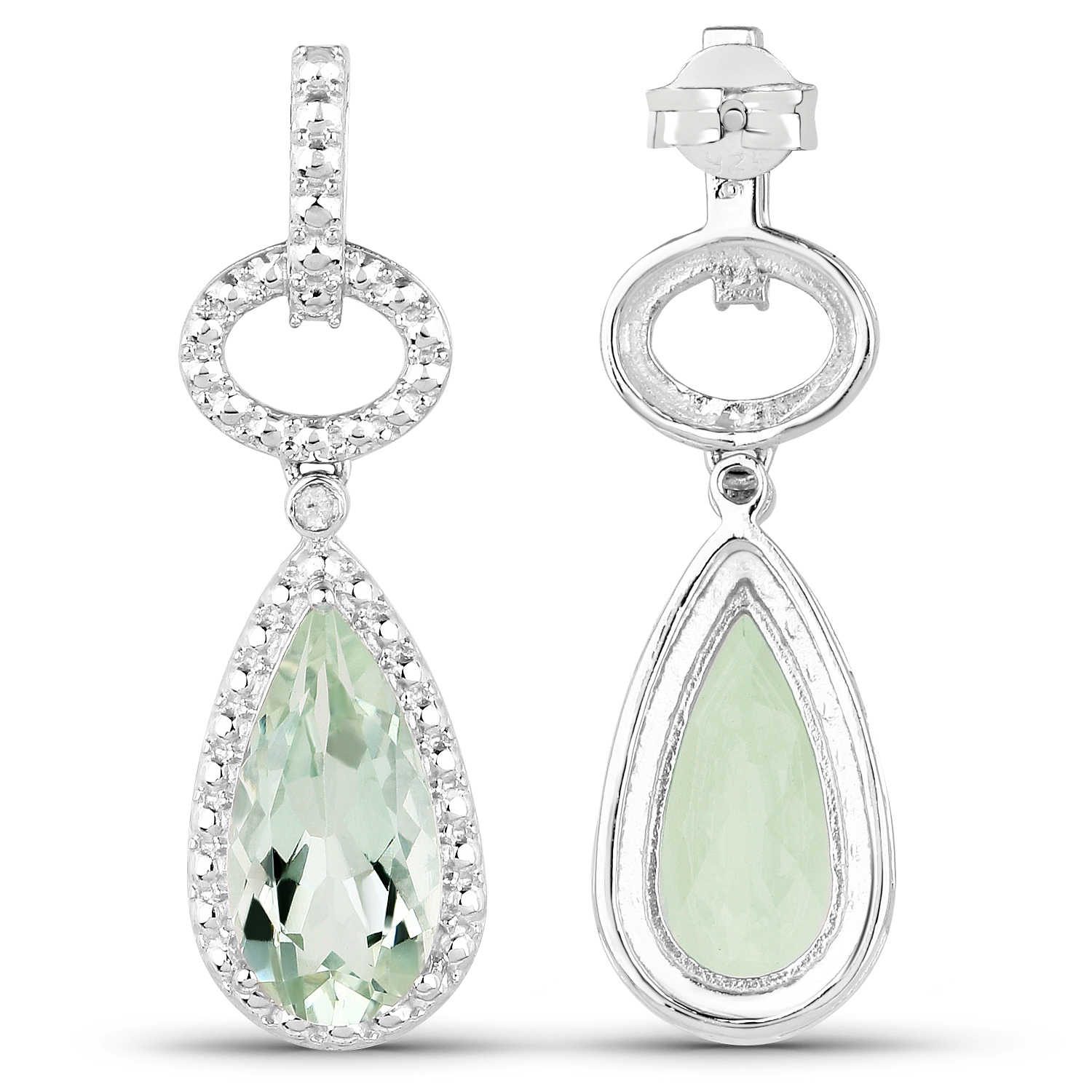 5.40 Carat Genuine Green Amethyst and White Diamond .925 Sterling Silver Earrings