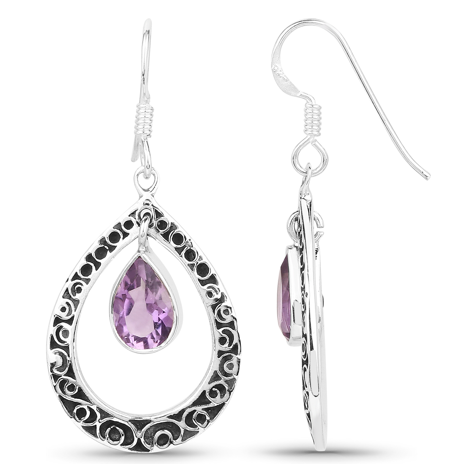 2.20 Carat Genuine Amethyst .925 Sterling Silver Earrings