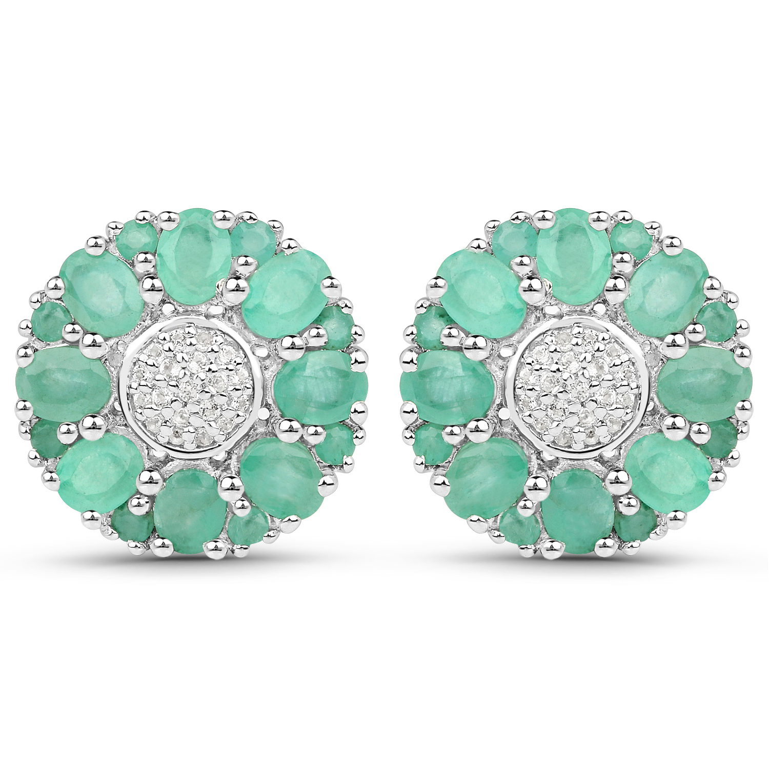 2.88 Carat Genuine Emerald and White Topaz .925 Sterling Silver Earrings