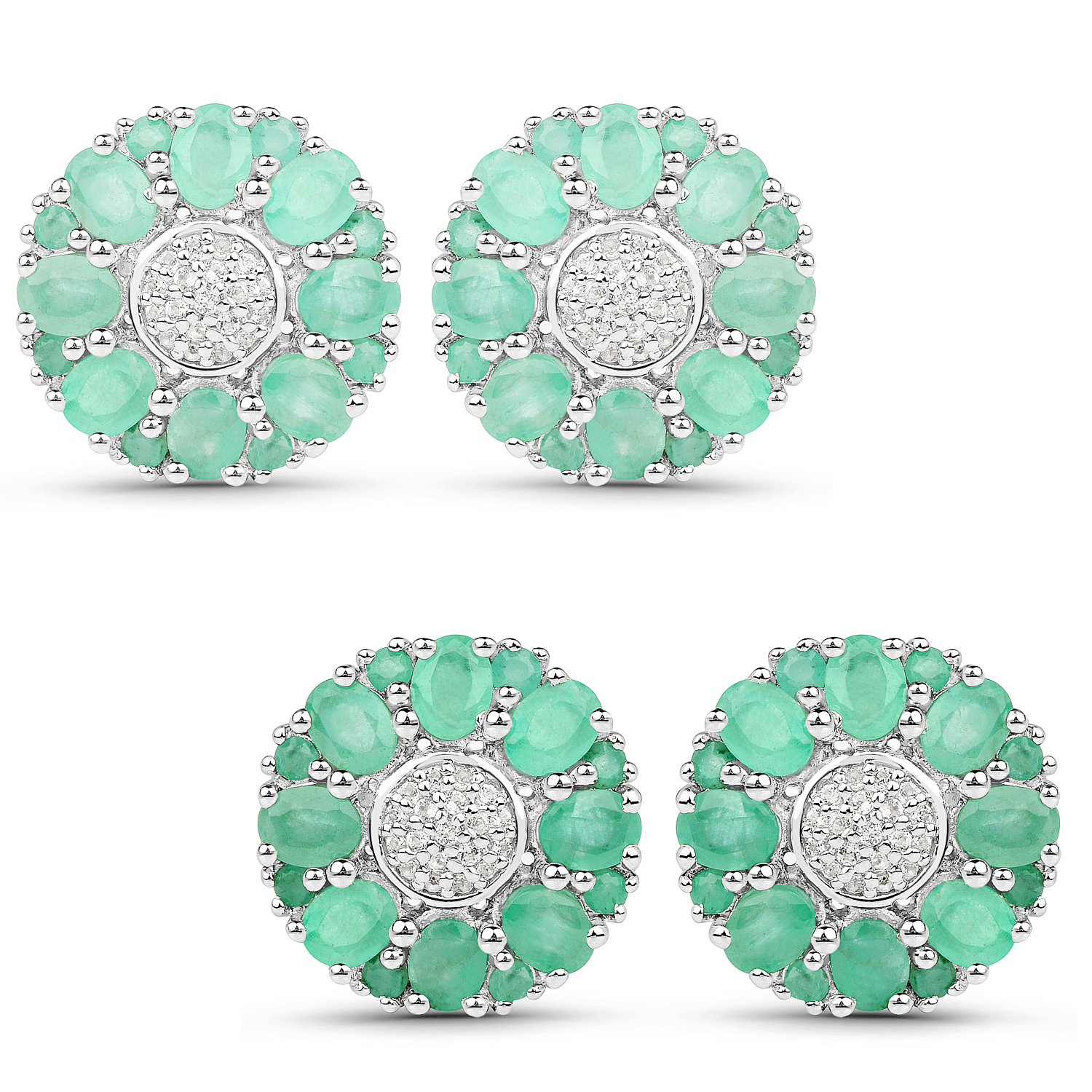 2.88 Carat Genuine Emerald and White Topaz .925 Sterling Silver Earrings