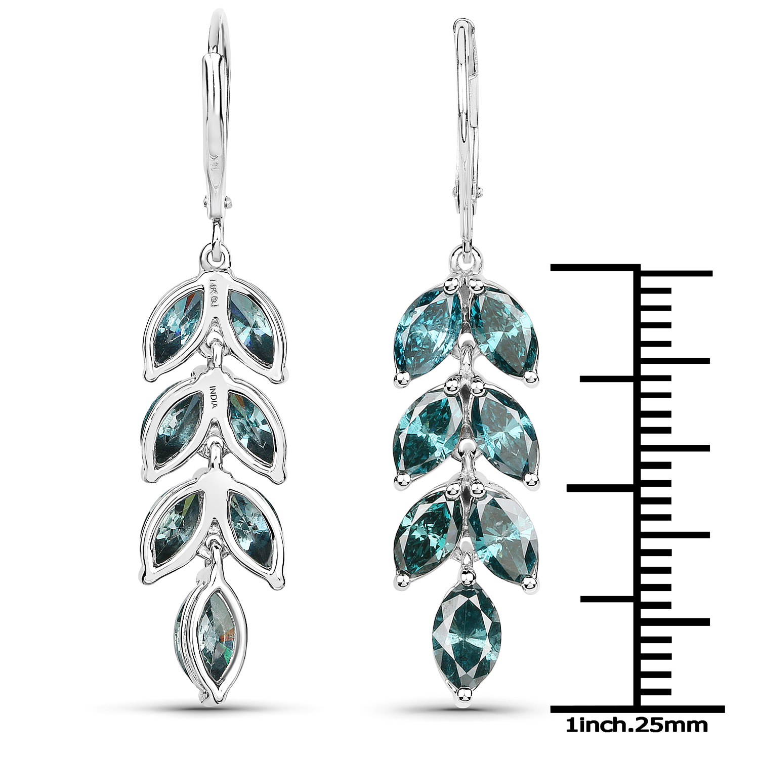 14K White Gold 6.21 Carat Genuine Blue Diamond Earrings