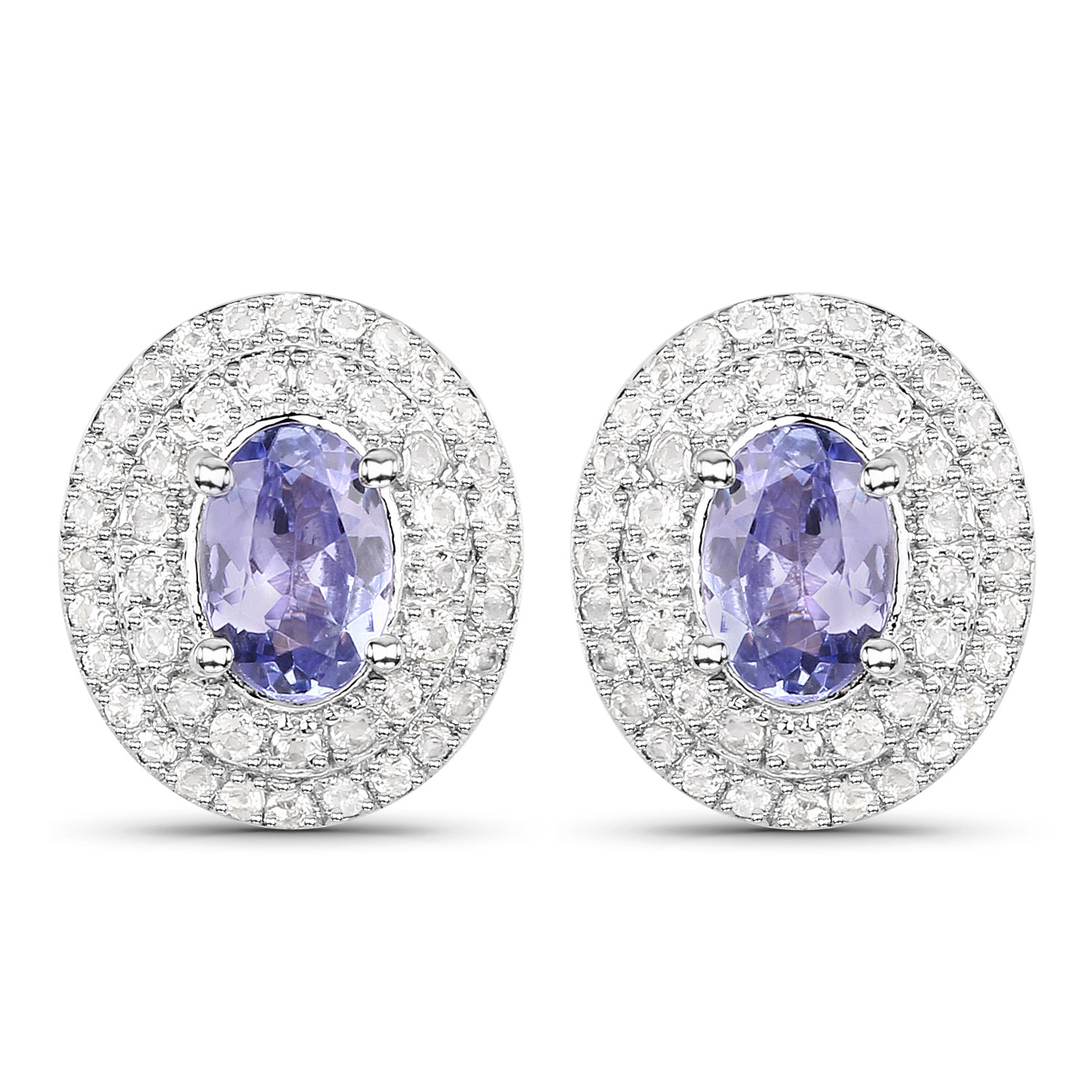 1.82 Carat Genuine Tanzanite and White Topaz .925 Sterling Silver Earrings