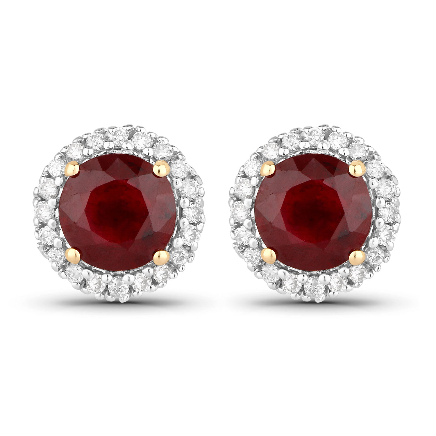 2.14 Carat Genuine Ruby and White Diamond 14K Yellow Gold Earrings