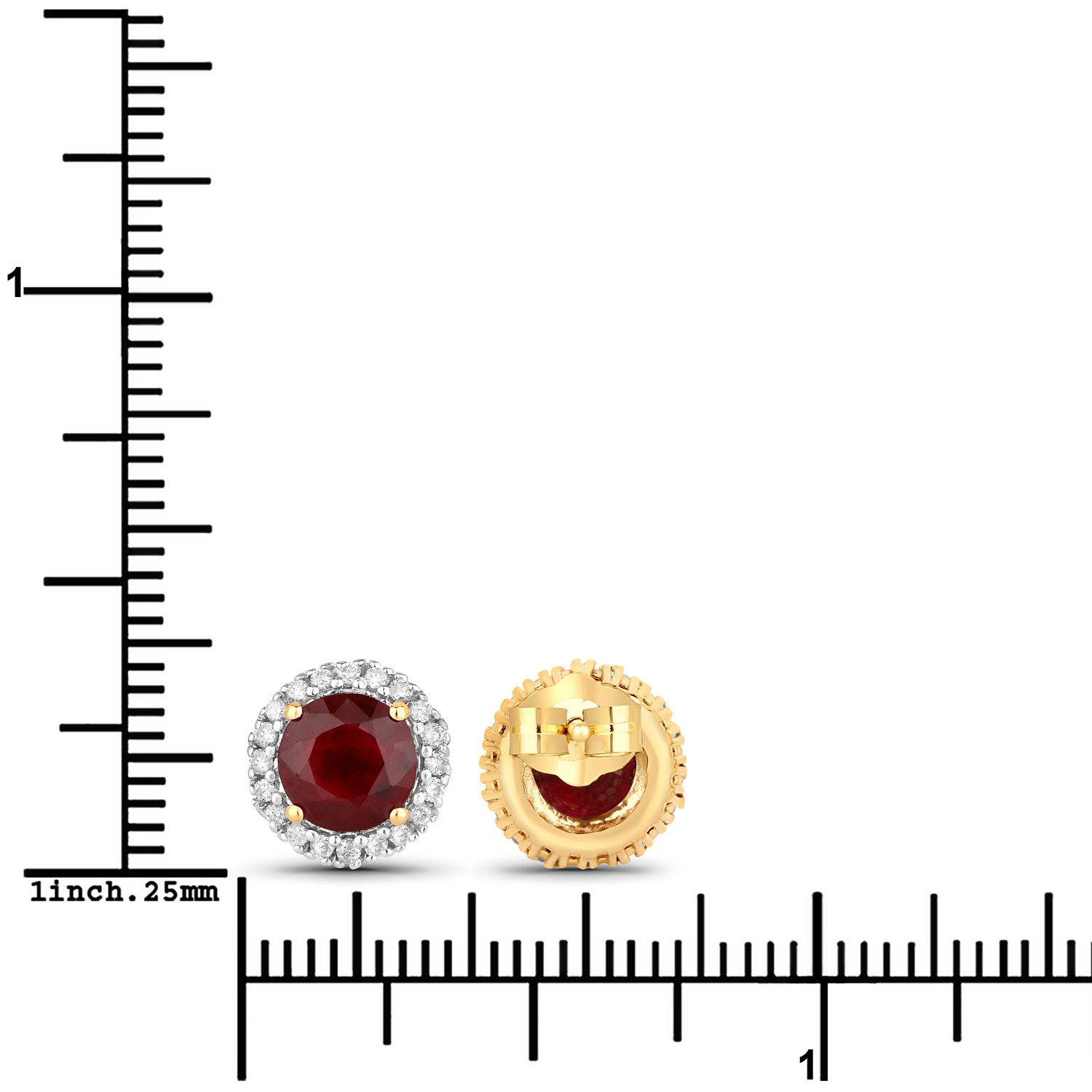 2.14 Carat Genuine Ruby and White Diamond 14K Yellow Gold Earrings