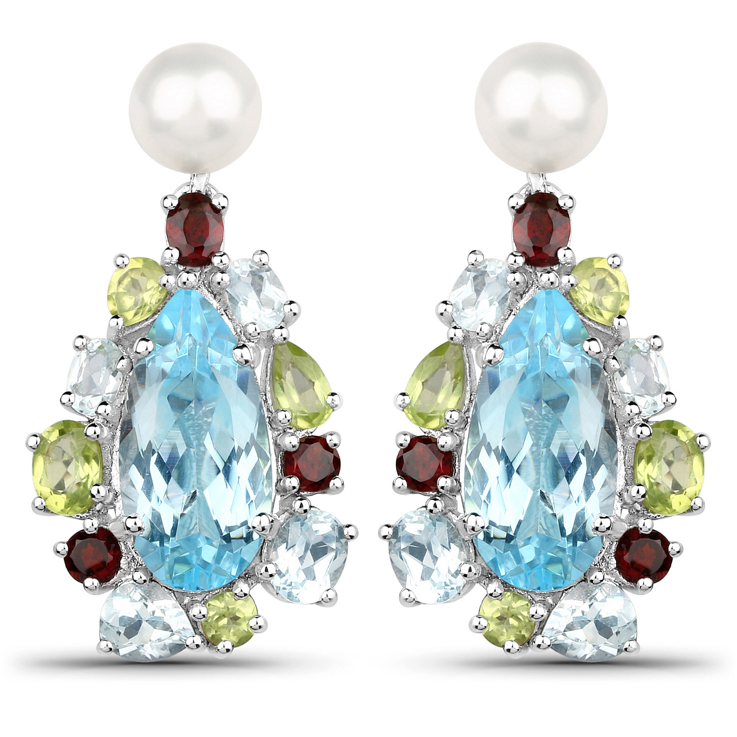 16.82 Carat Genuine Multi Stones .925 Sterling Silver Earrings
