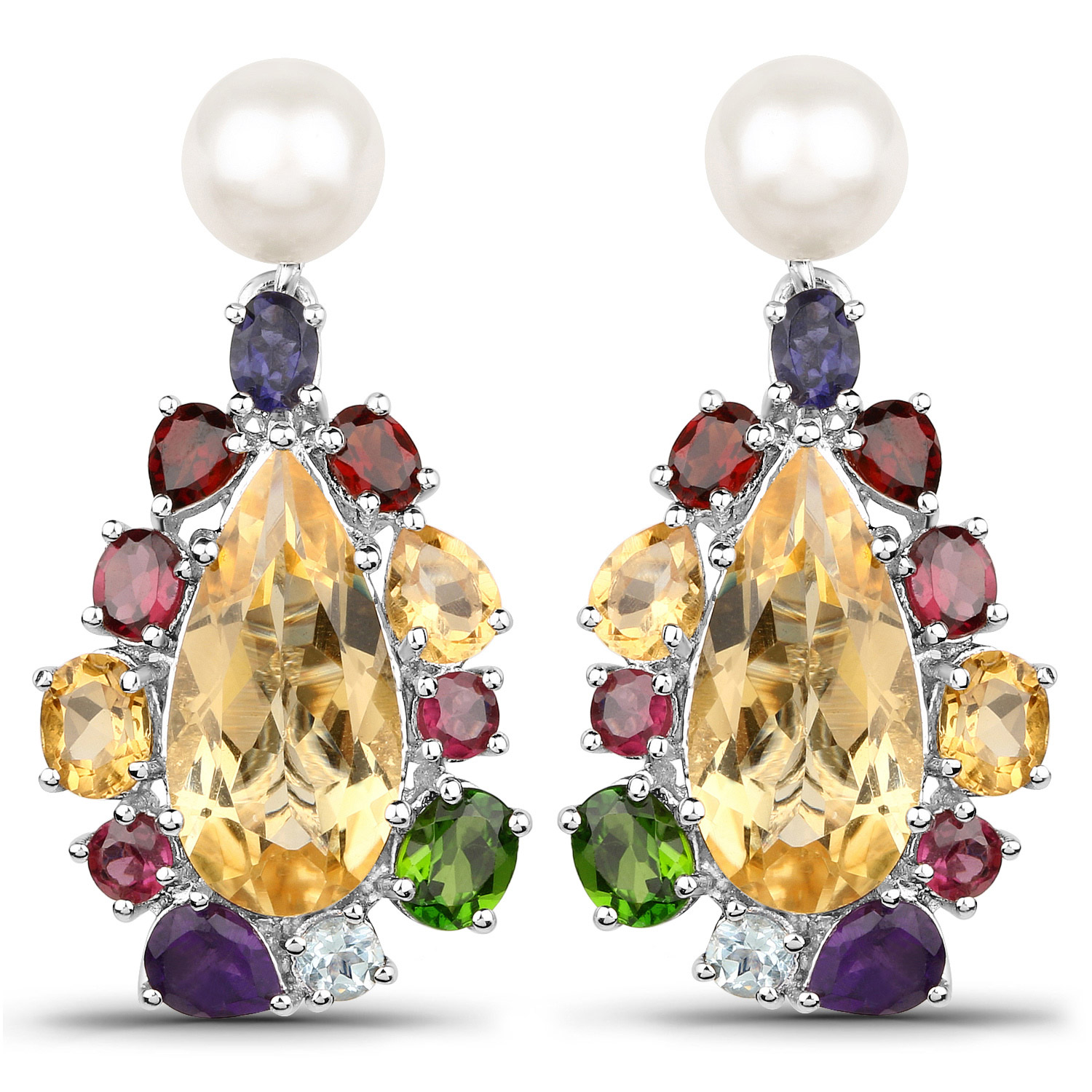 15.48 Carat Genuine Multi Stones .925 Sterling Silver Earrings