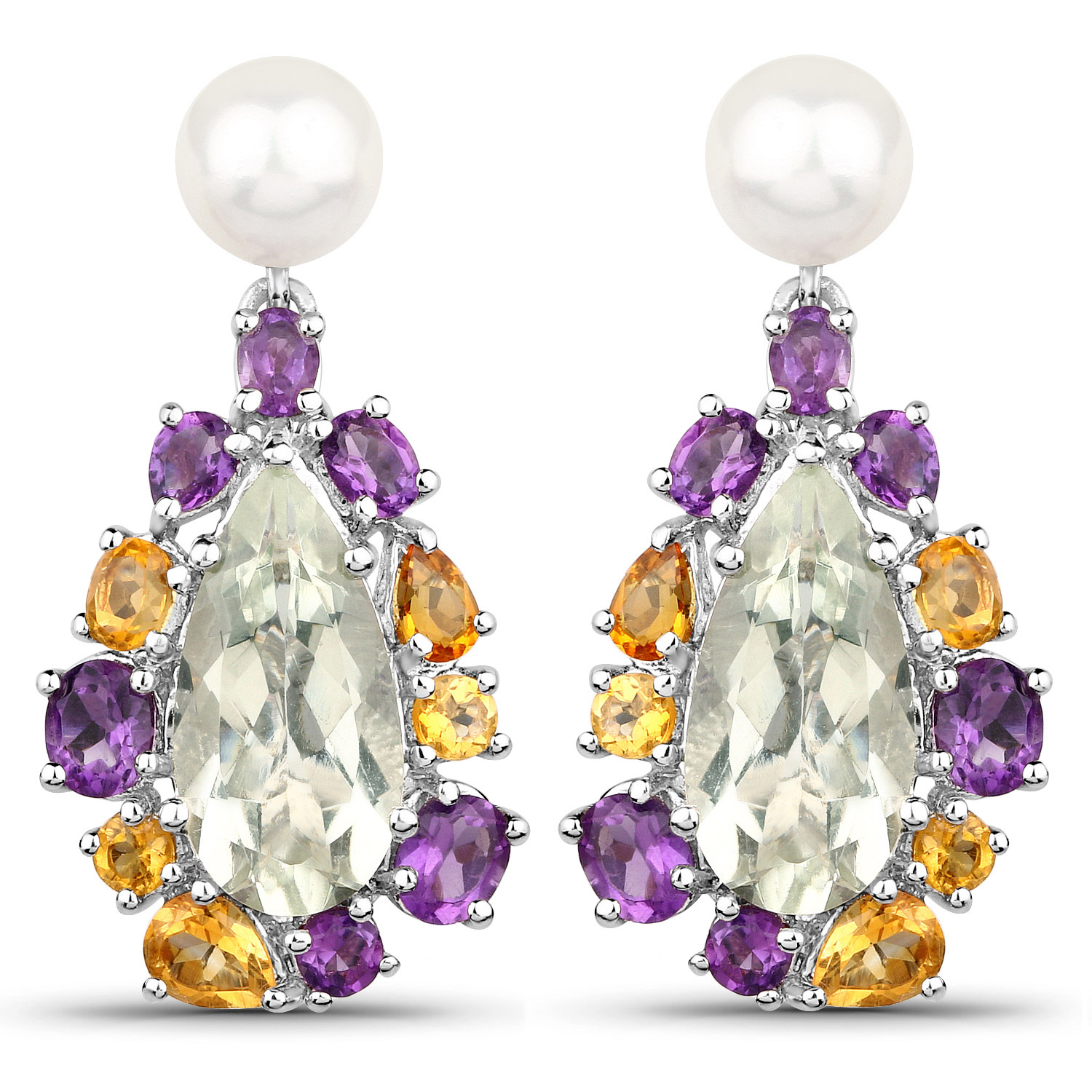 15.18 Carat Genuine Multi Stones .925 Sterling Silver Earrings