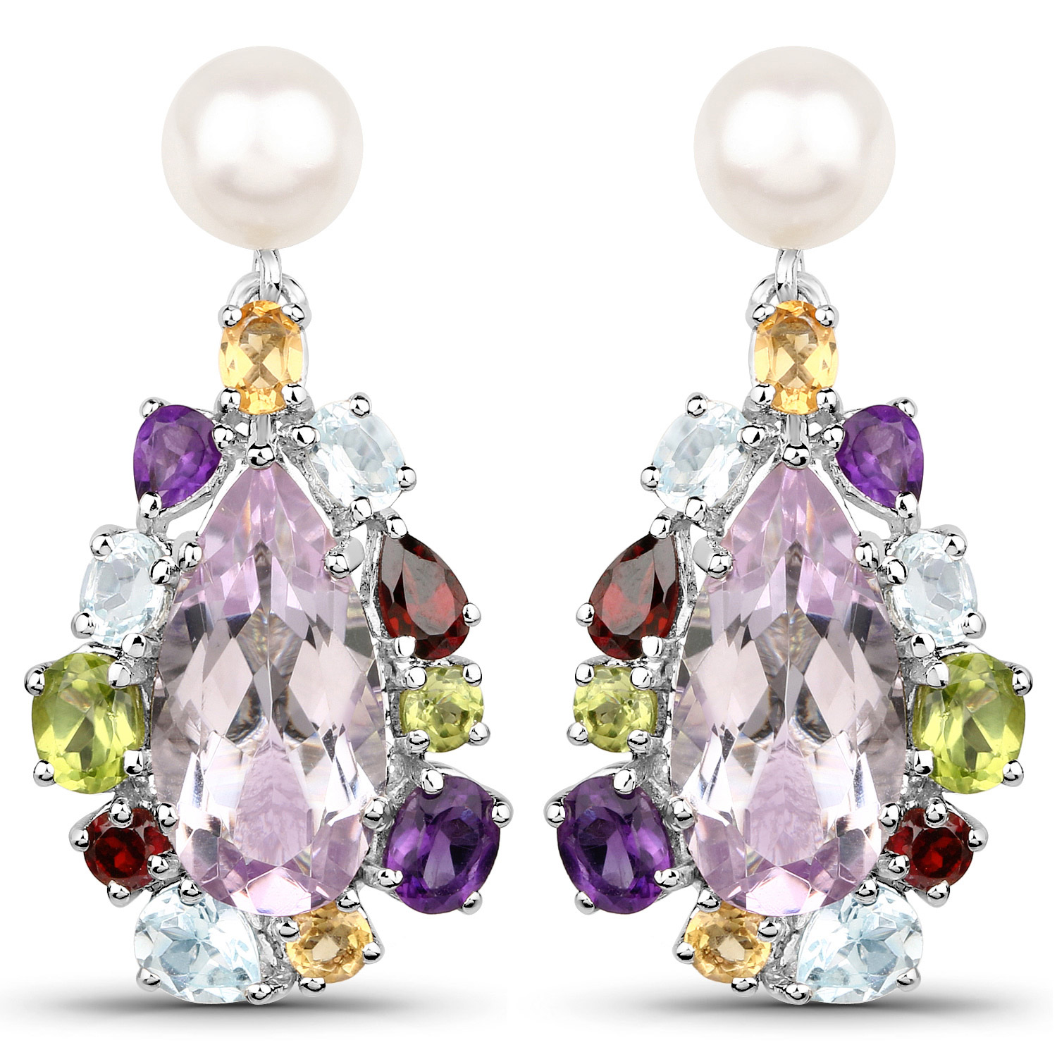15.70 Carat Genuine Multi Stones .925 Sterling Silver Earrings
