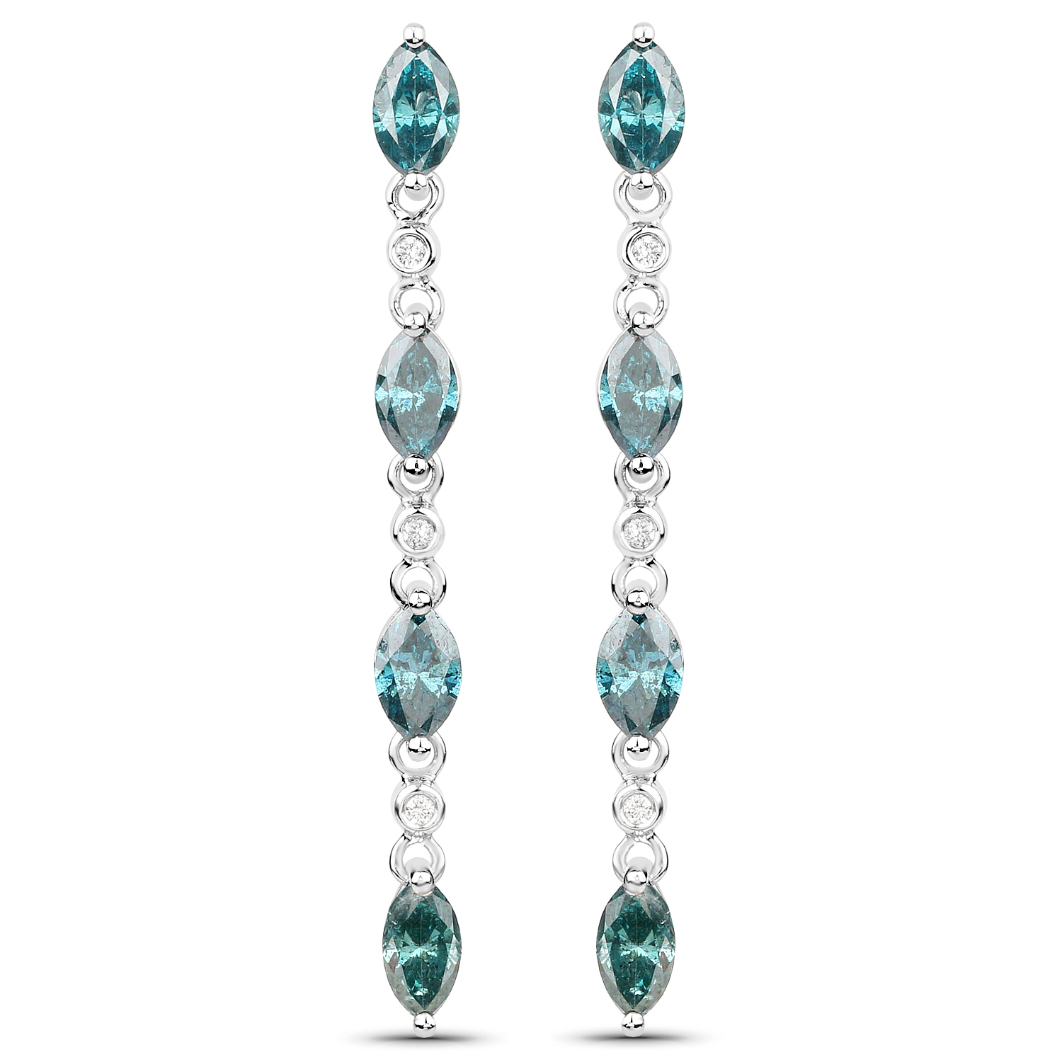 3.22 Carat Genuine Blue Diamond and White Diamond 14K White Gold Earrings
