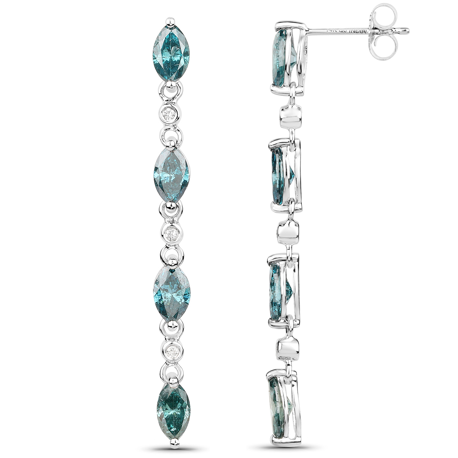 3.22 Carat Genuine Blue Diamond and White Diamond 14K White Gold Earrings