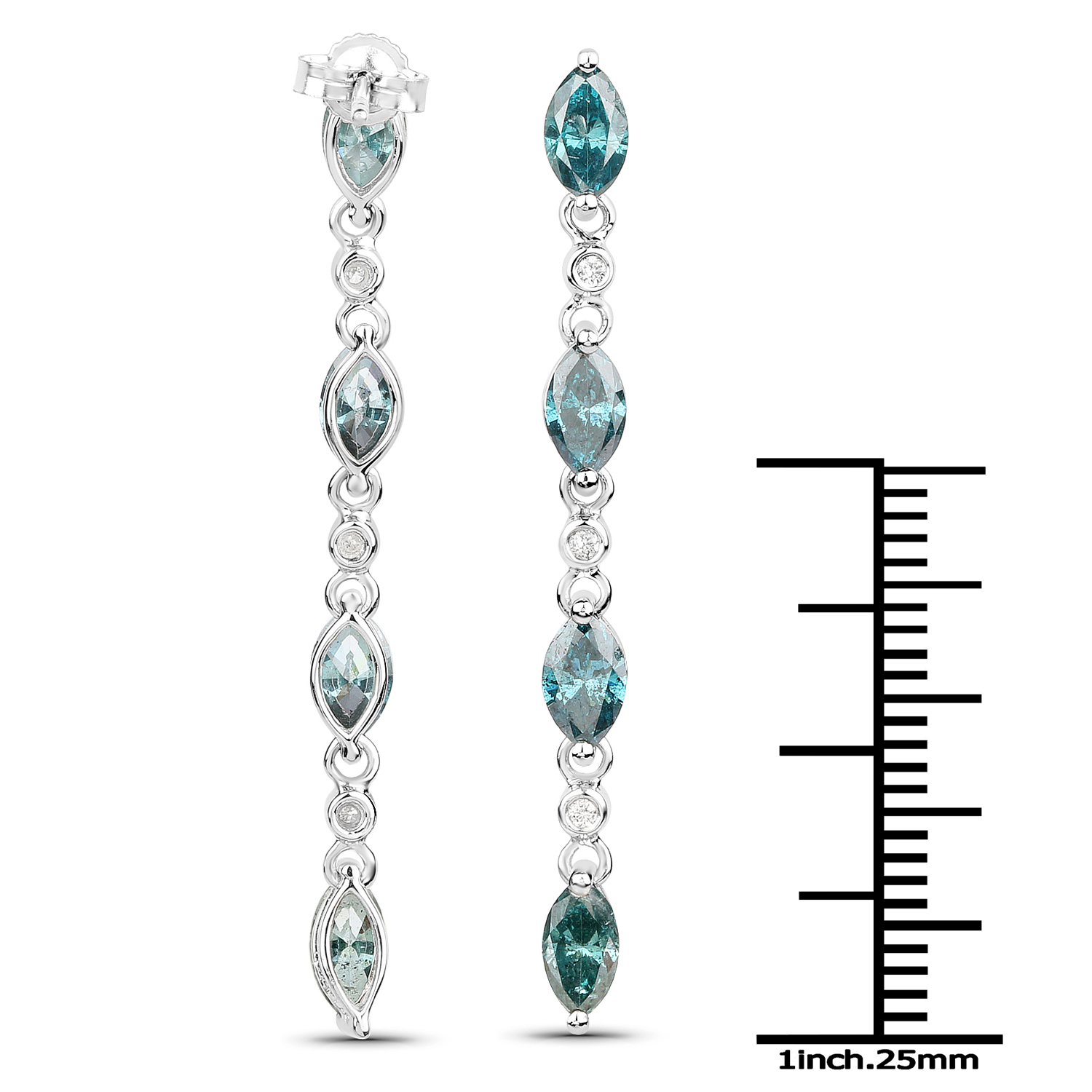 3.22 Carat Genuine Blue Diamond and White Diamond 14K White Gold Earrings