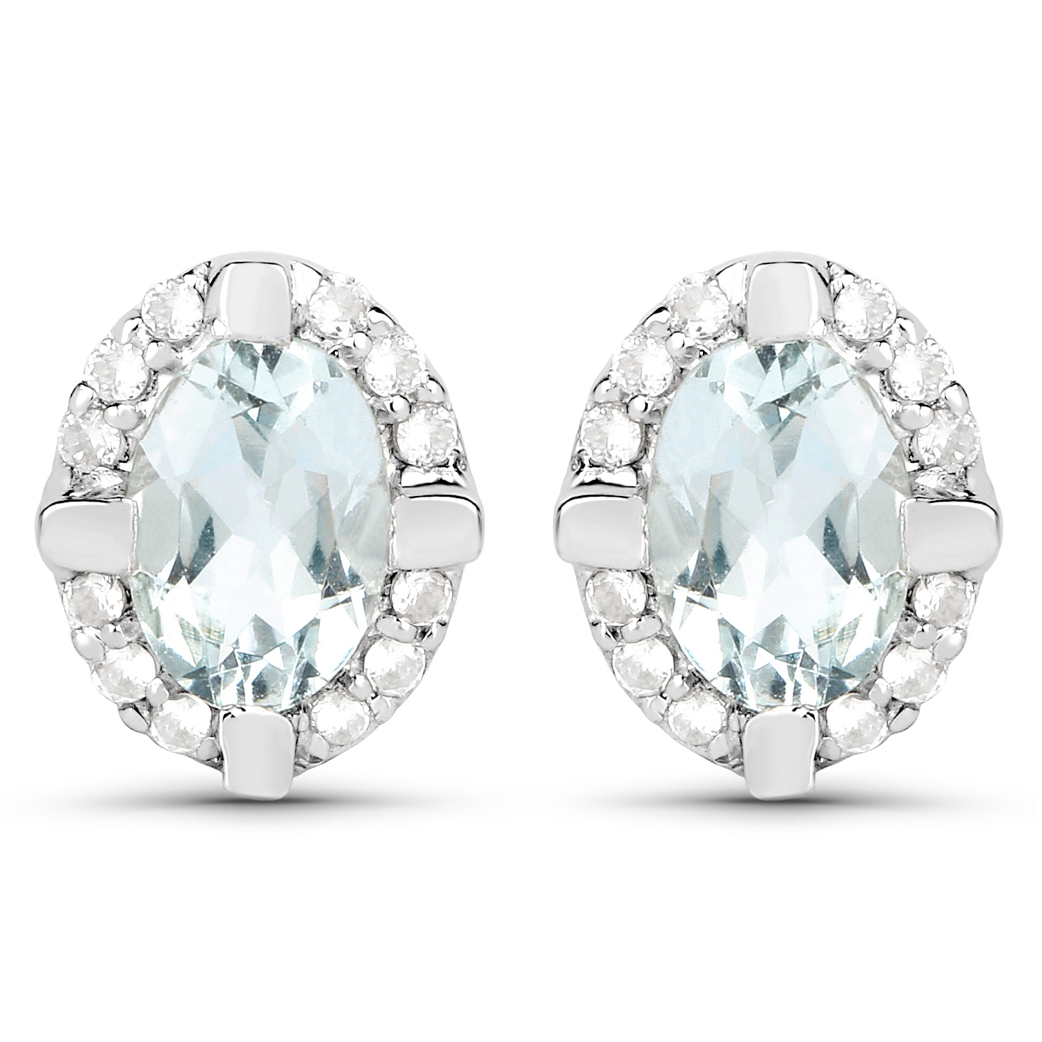 0.94 Carat Genuine Aquamarine and White Zircon .925 Sterling Silver Earrings