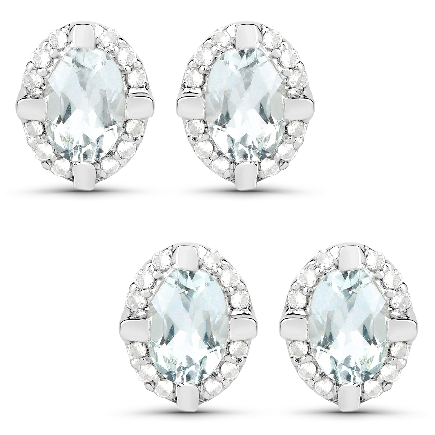 0.94 Carat Genuine Aquamarine and White Zircon .925 Sterling Silver Earrings