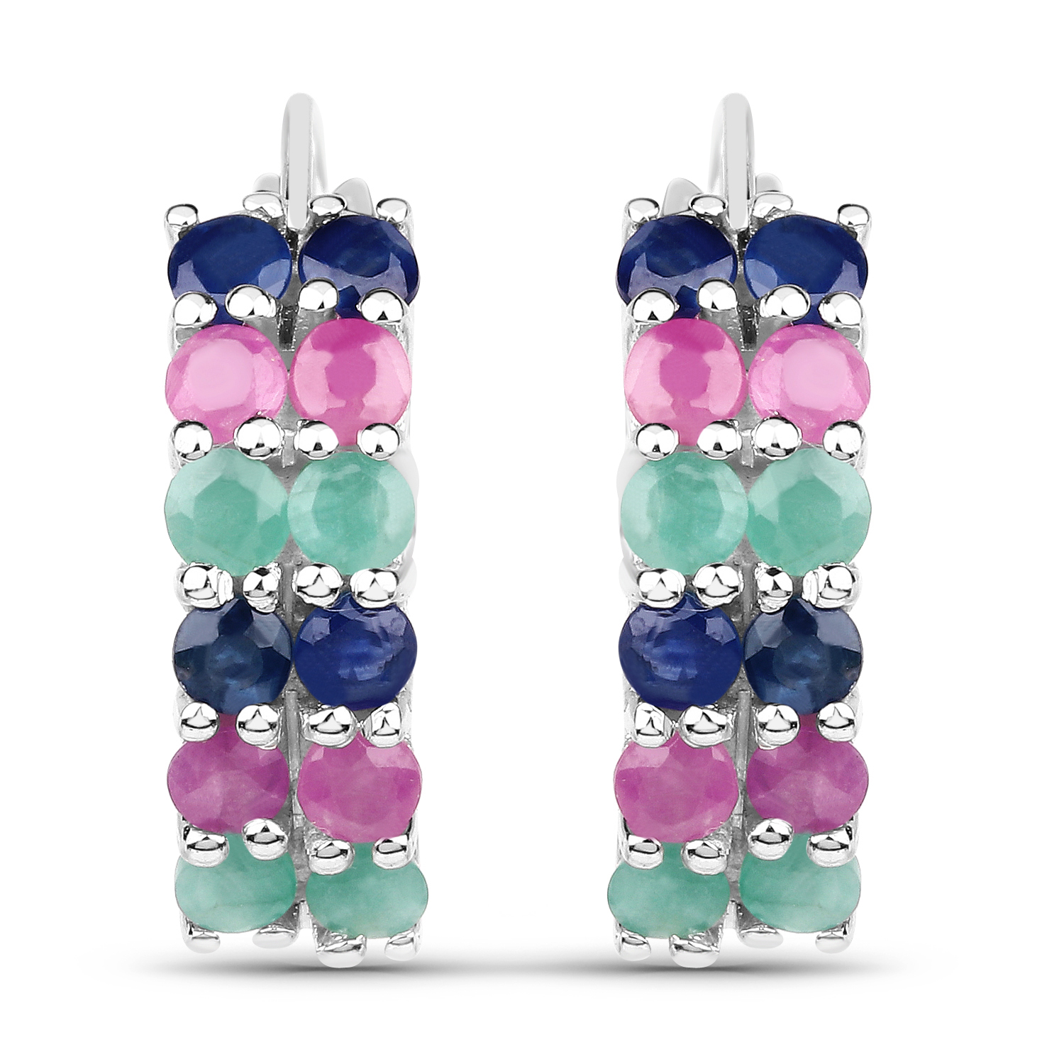 0.80 Carat Emerald Earrings with 2.00 ct. t.w. Multi-Gems in Sterling Silver