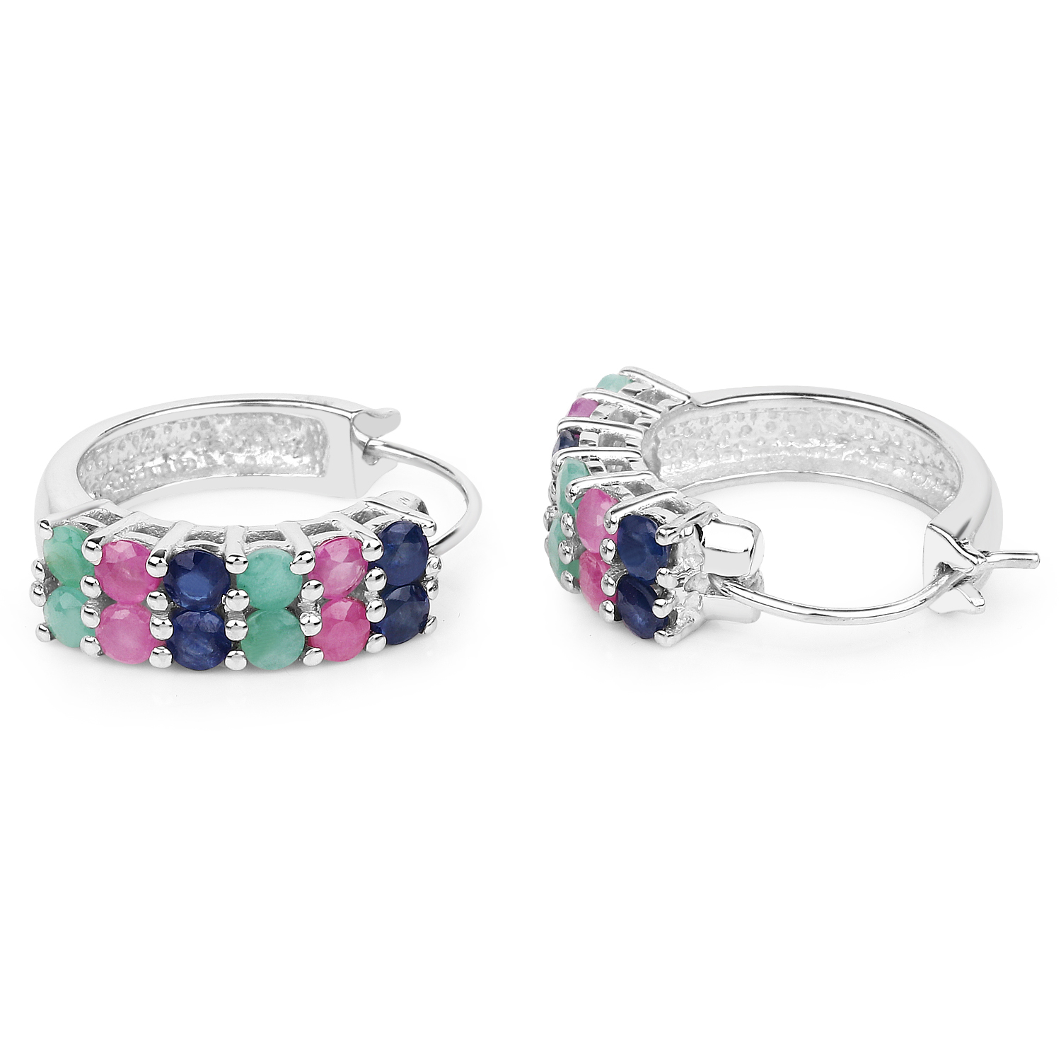 0.80 Carat Emerald Earrings with 2.00 ct. t.w. Multi-Gems in Sterling Silver