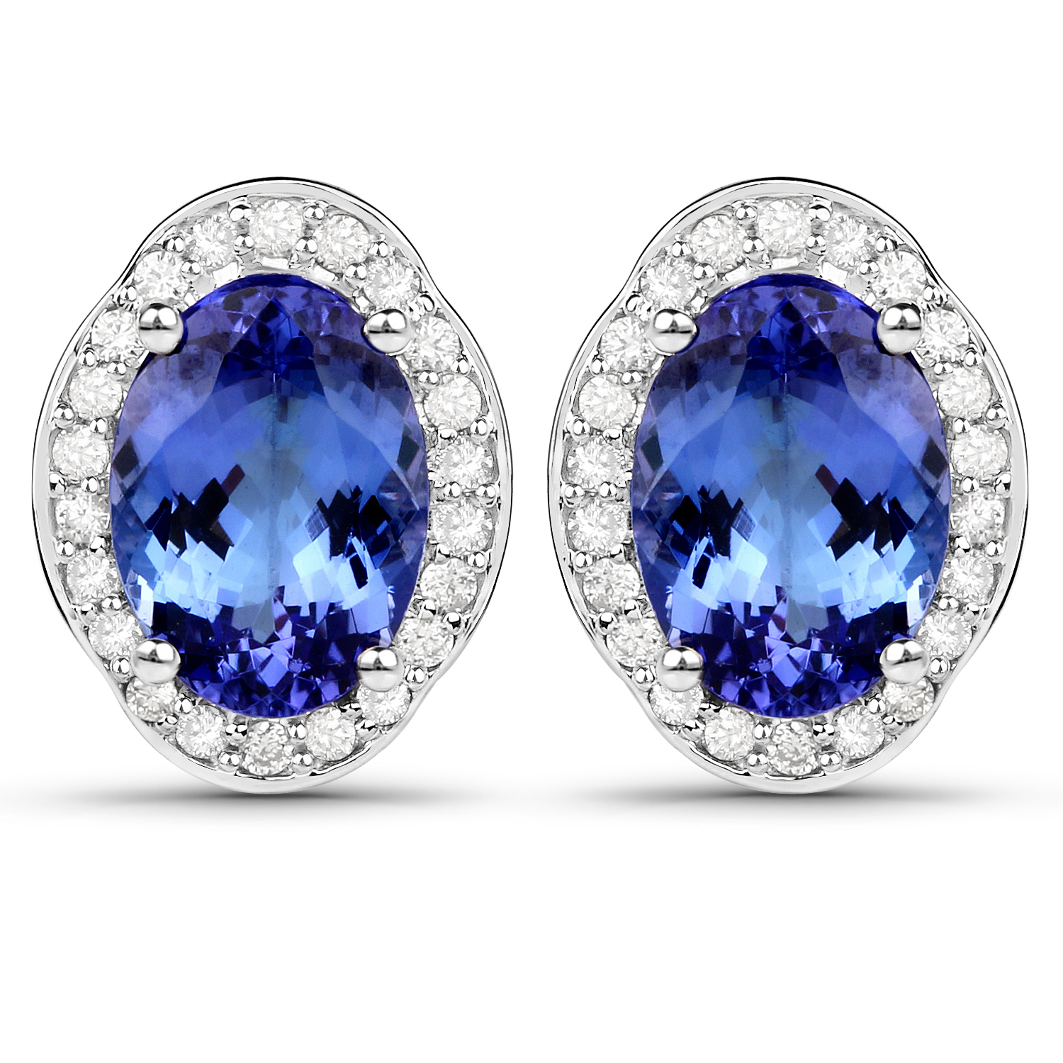 14K White Gold 4.56 Carat Genuine Tanzanite and White Diamond Earrings