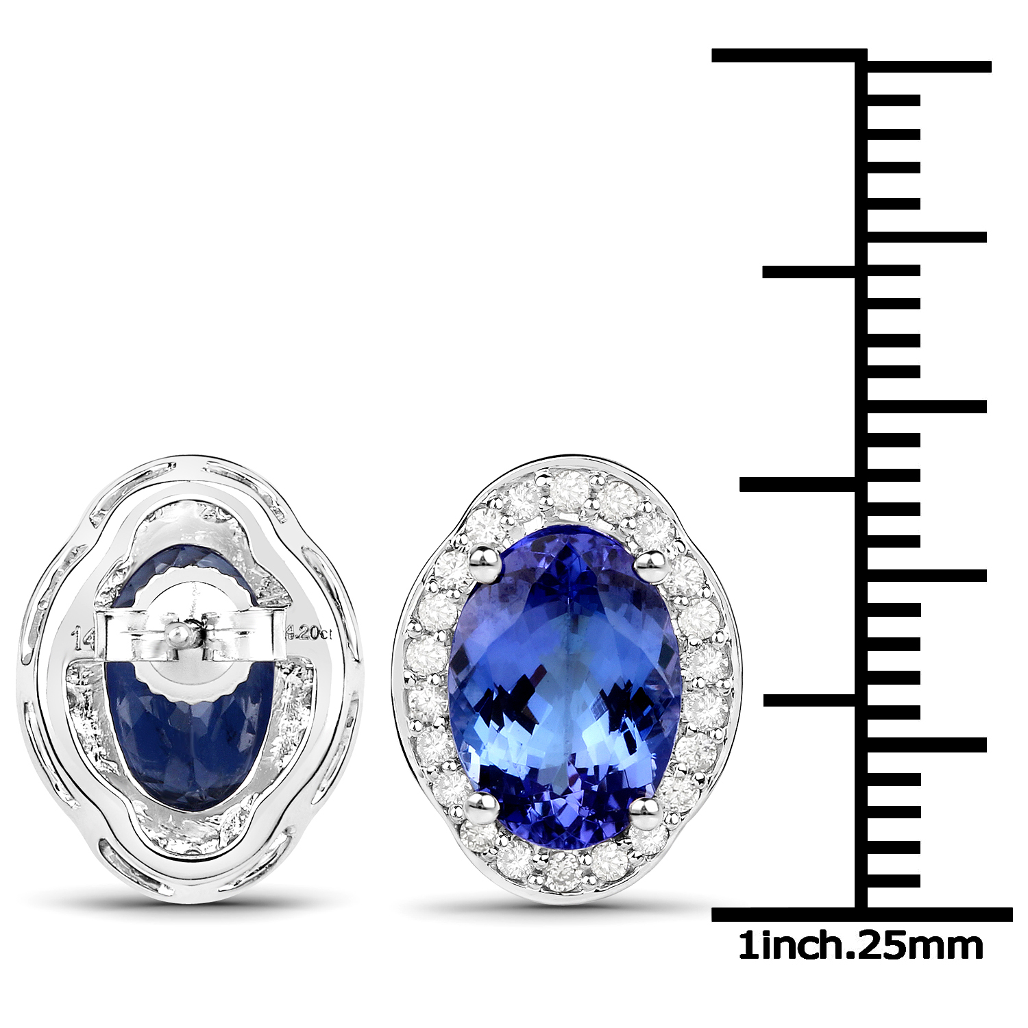 14K White Gold 4.56 Carat Genuine Tanzanite and White Diamond Earrings