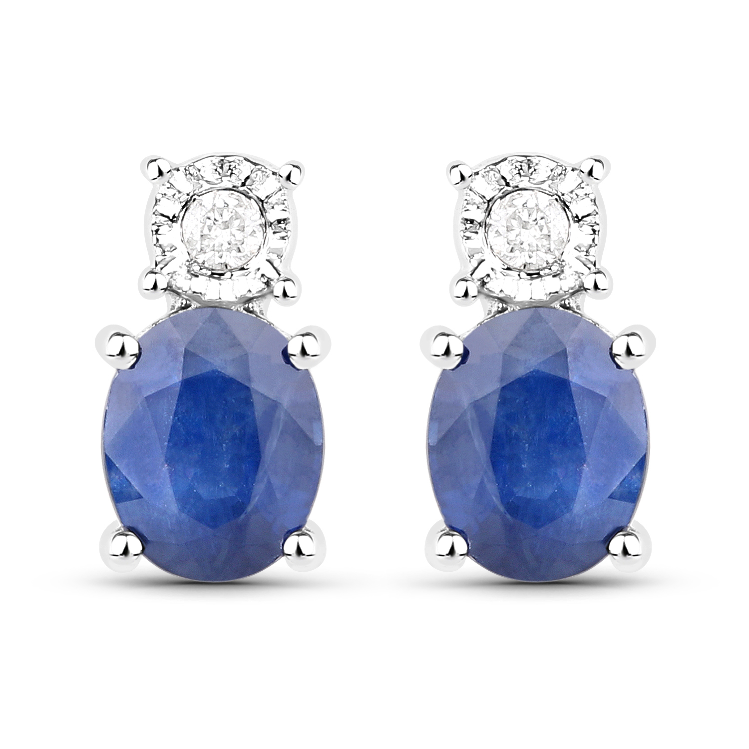 0.71 Carat Genuine Blue Sapphire and White Diamond 14K White Gold Earrings