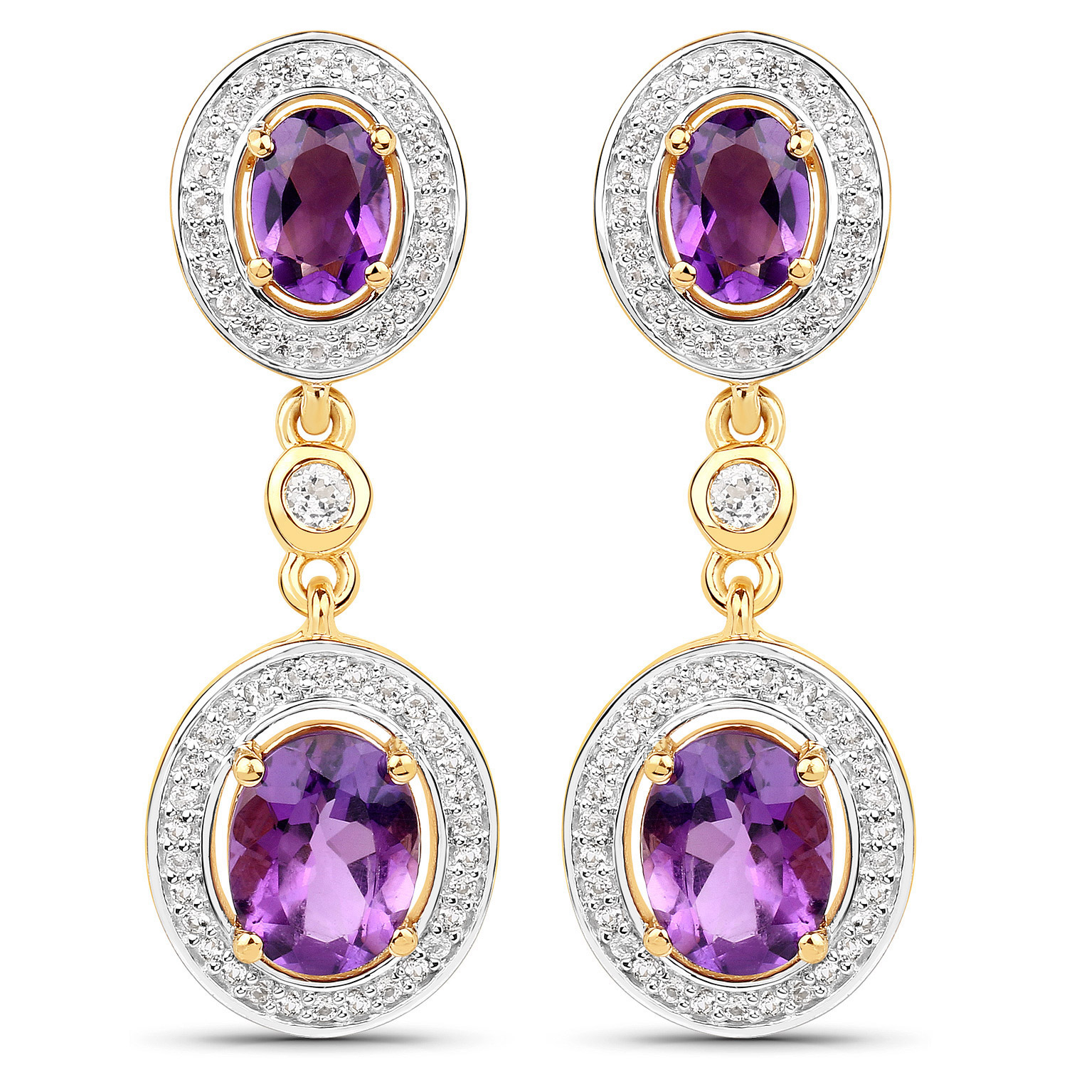 5.50 Carat Genuine Amethyst and White Topaz .925 Sterling Silver Earrings