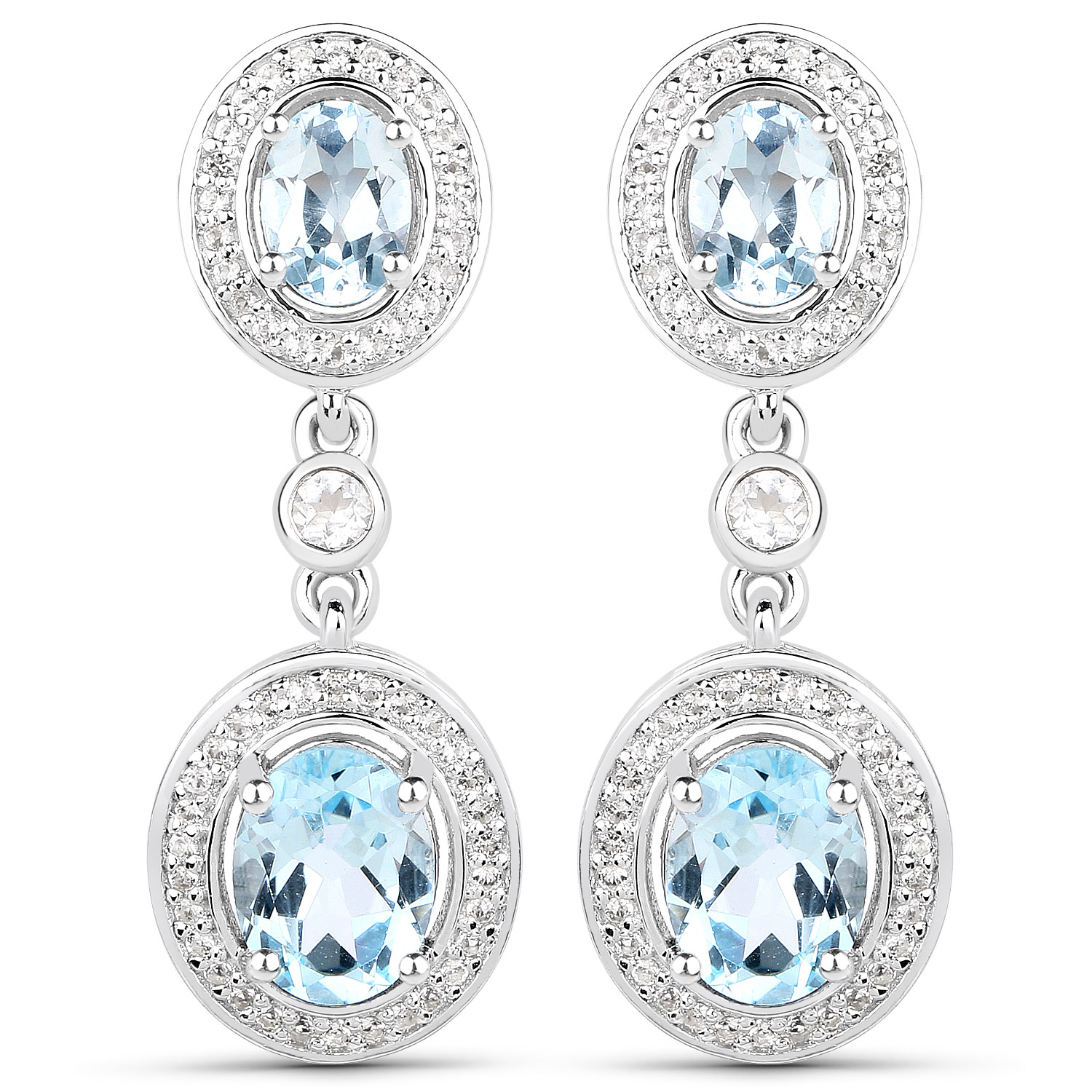 6.60 Carat Genuine Blue Topaz and White Topaz .925 Sterling Silver Earrings