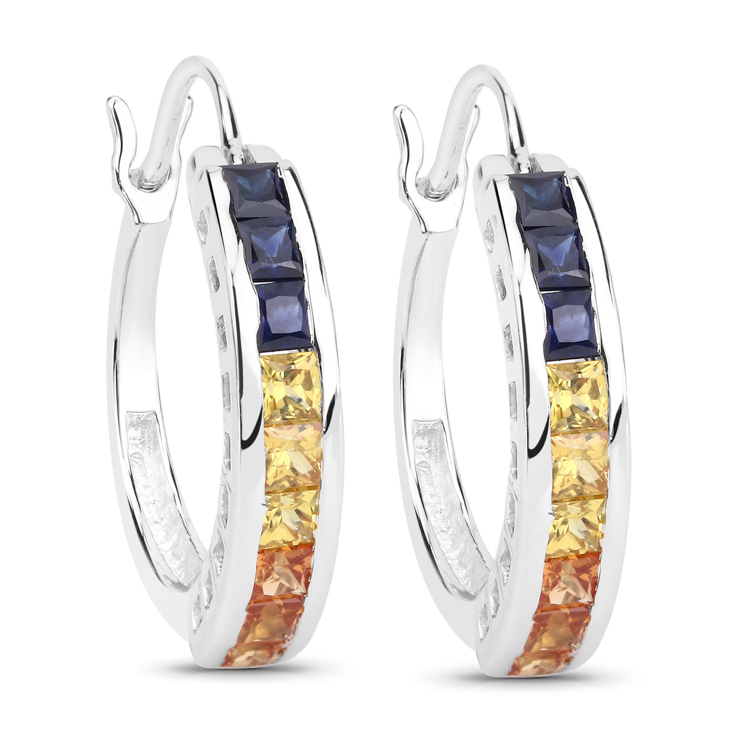 2.16 Carat Genuine Multi Sapphire .925 Sterling Silver Earrings