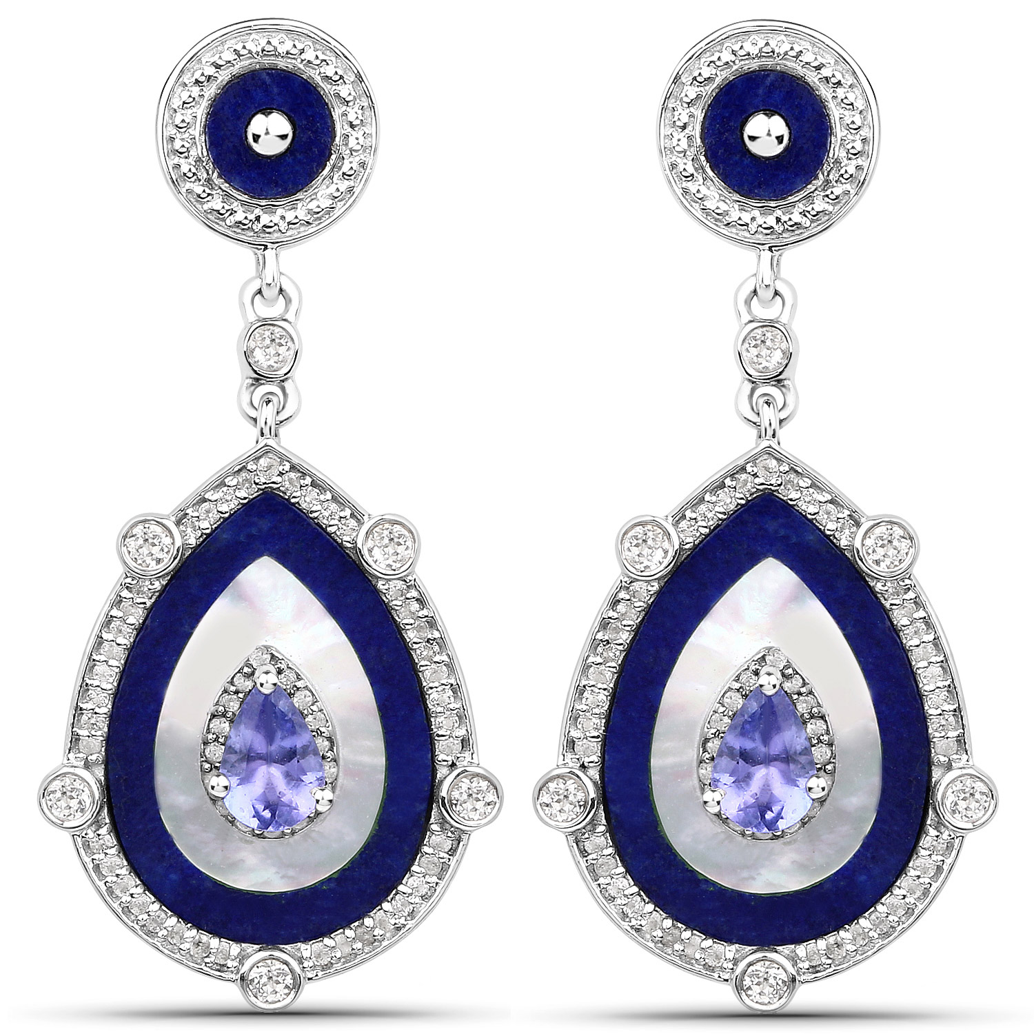 8.19 Carat Genuine Multi Stones .925 Sterling Silver Earrings