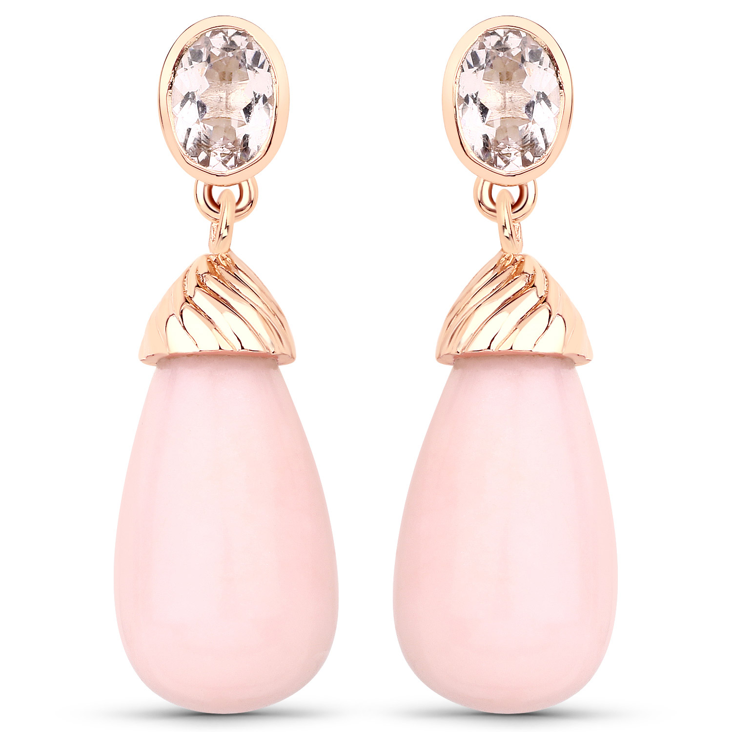 27.64 Carat Genuine Pink Opal and Morganite .925 Sterling Silver Earrings