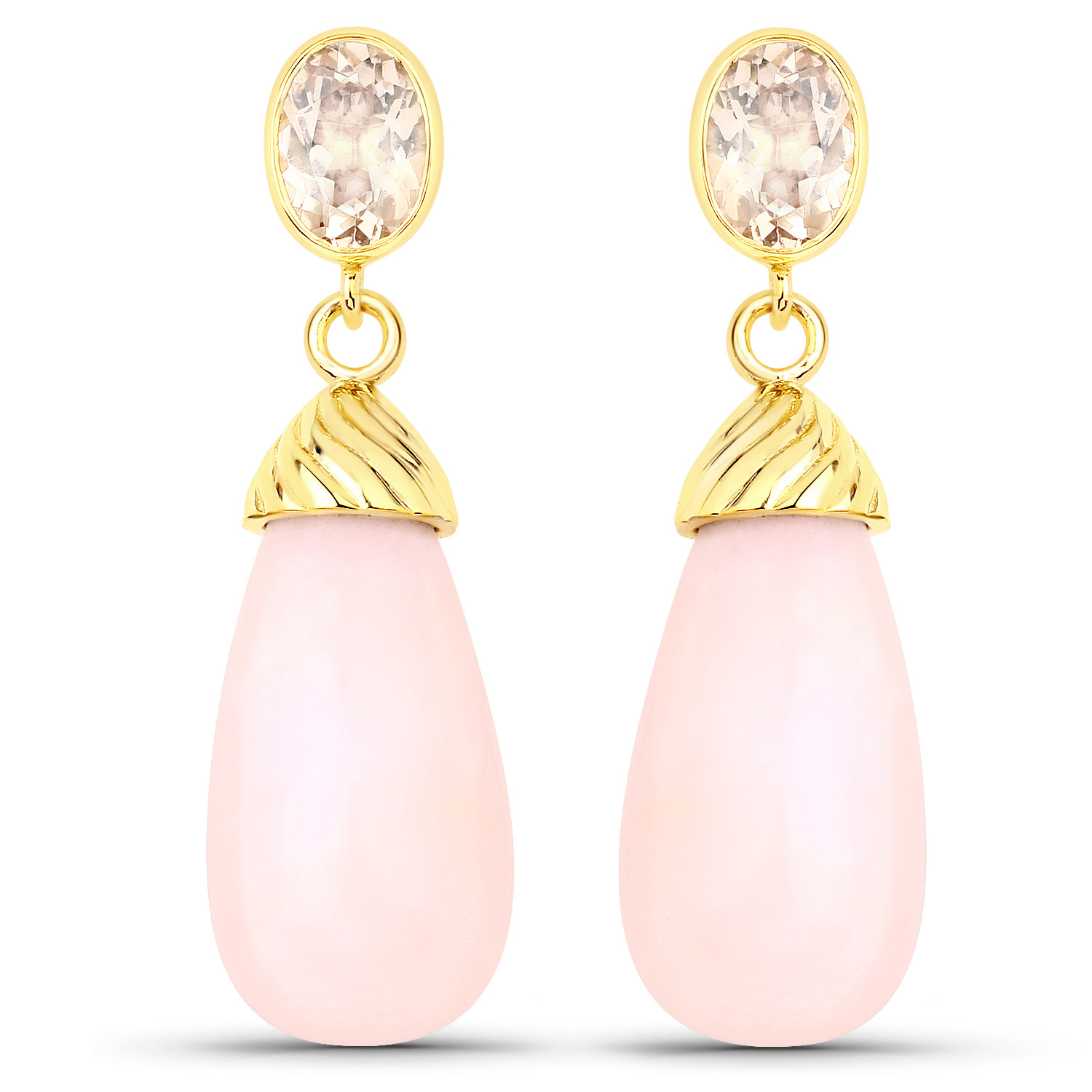 27.64 Carat Genuine Pink Opal and Morganite .925 Sterling Silver Earrings