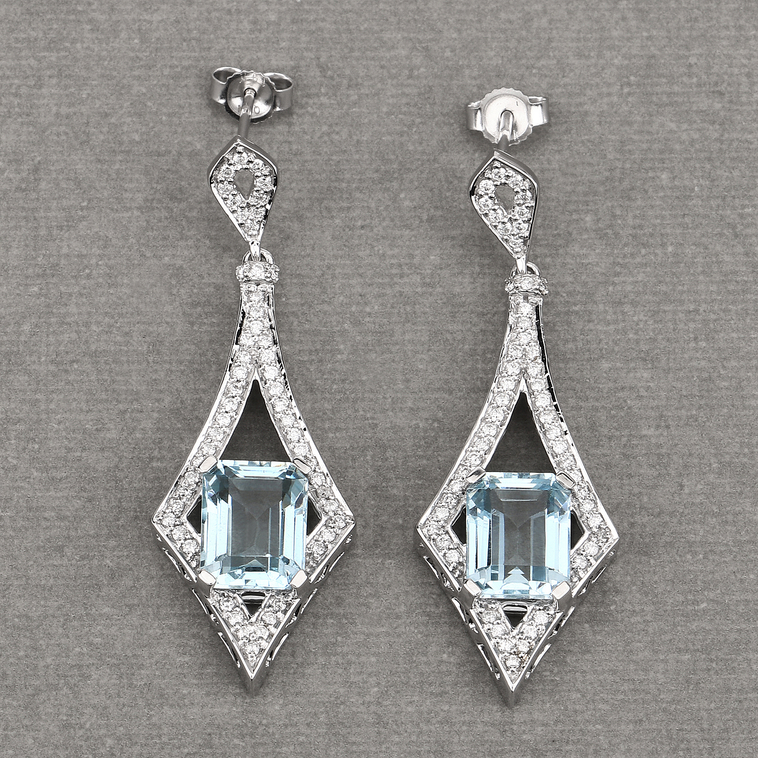 5.67 Carat Genuine Aquamarine and White Diamond 14K White Gold Earrings
