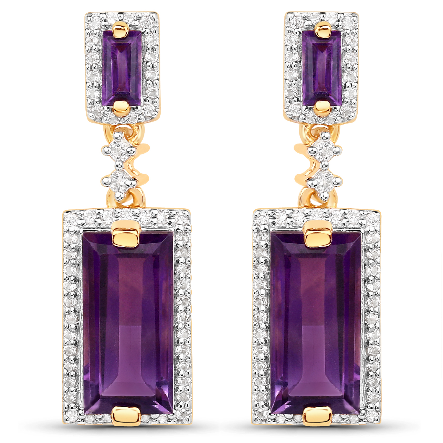 18K Yellow Gold Plated 6.01 Carat Genuine Emerald and White Topaz .925 Sterling Silver Earrings