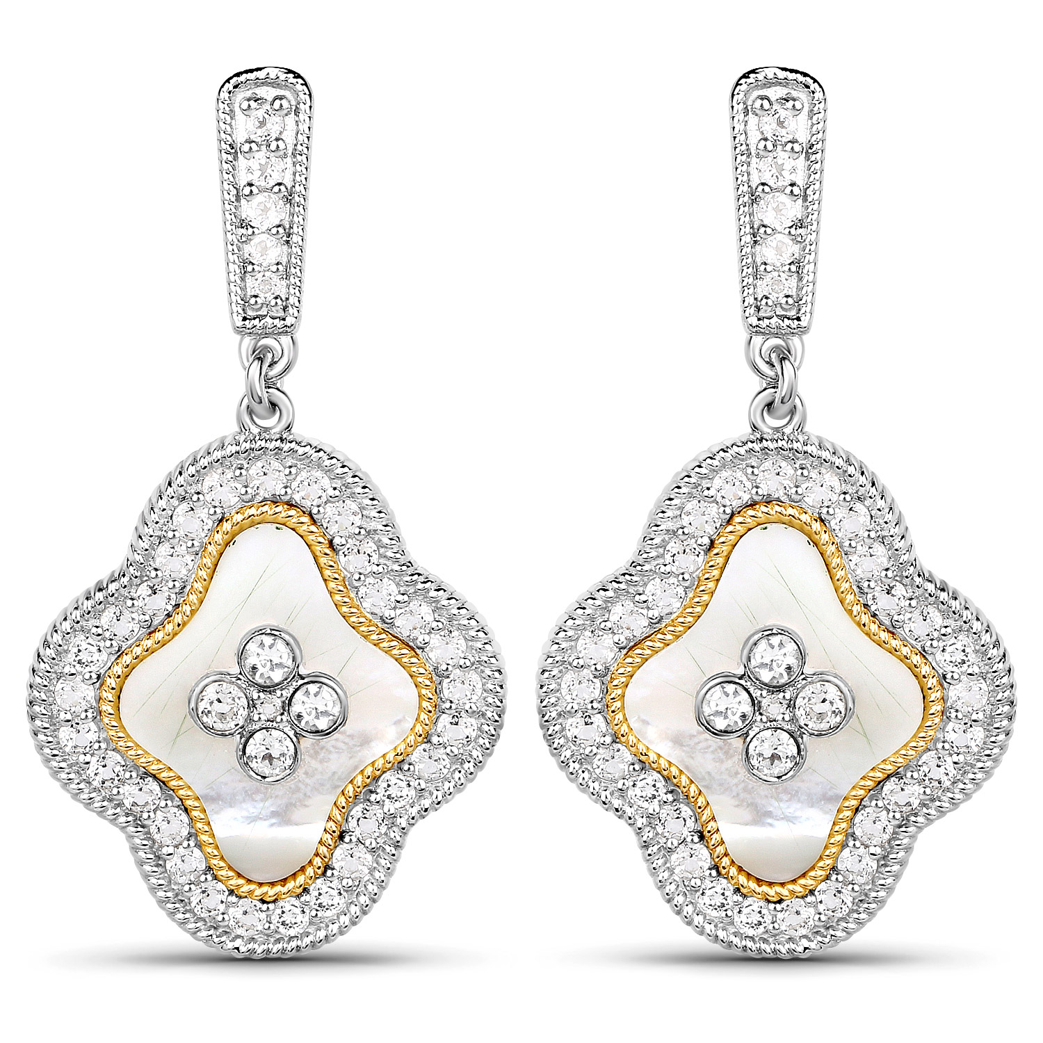 7.06 Carat Genuine Pearl Of Mother and White Topaz .925 Sterling Silver Earrings