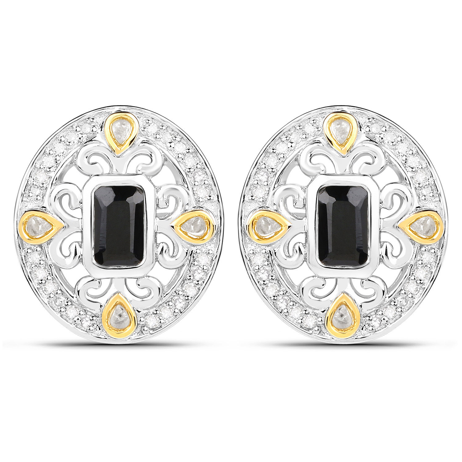 0.93 Carat Genuine Blue Sapphire and White Diamond .925 Sterling Silver Earrings