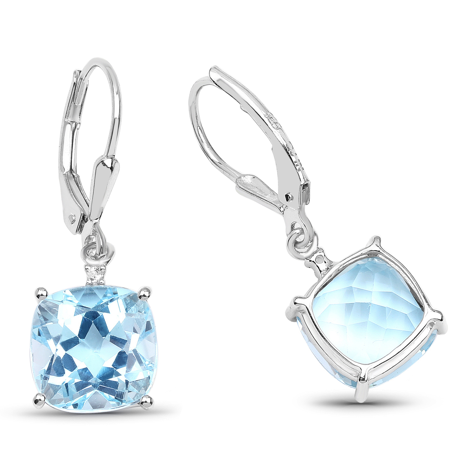 8.83 Carat Genuine Blue Topaz and White Topaz .925 Sterling Silver Earrings