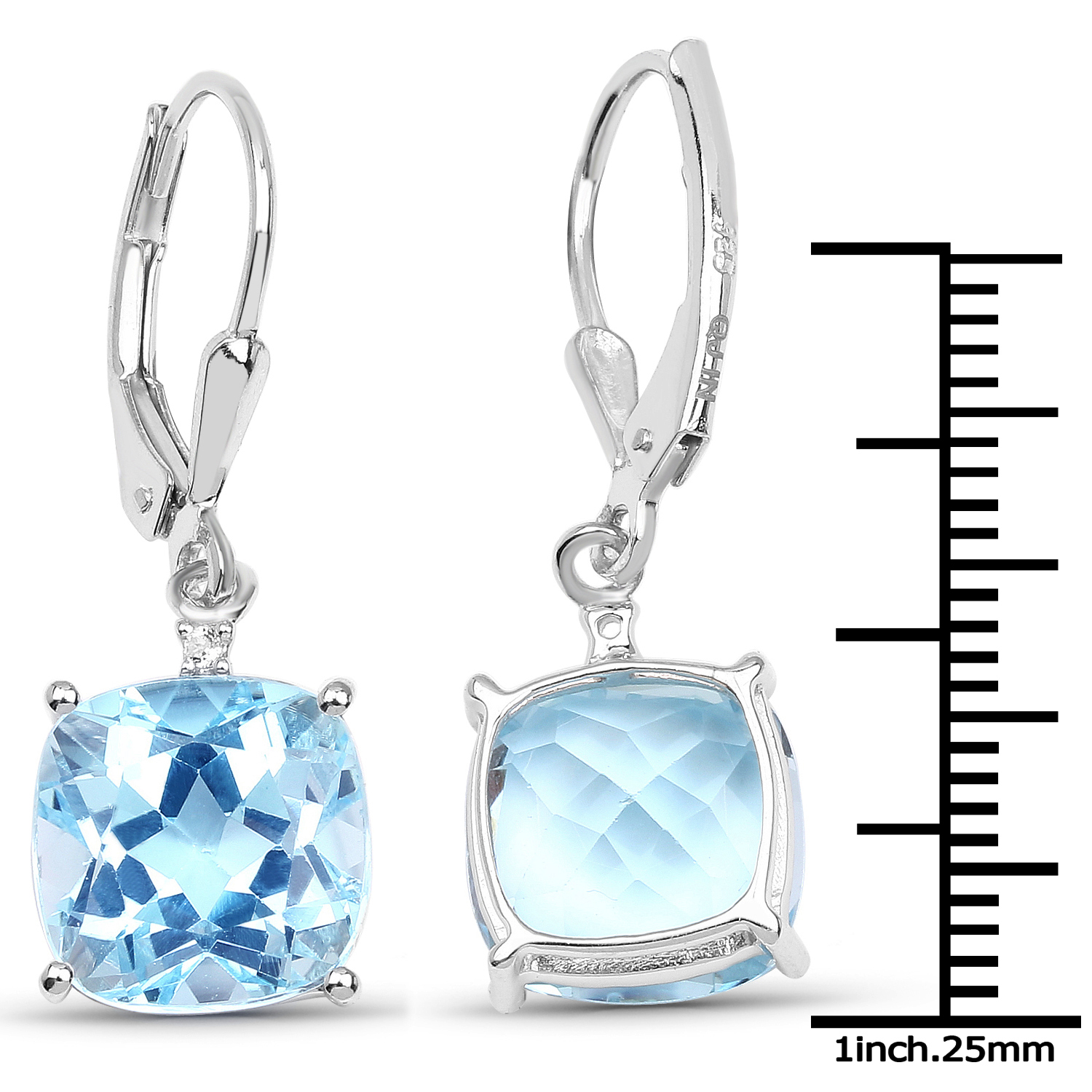 8.83 Carat Genuine Blue Topaz and White Topaz .925 Sterling Silver Earrings