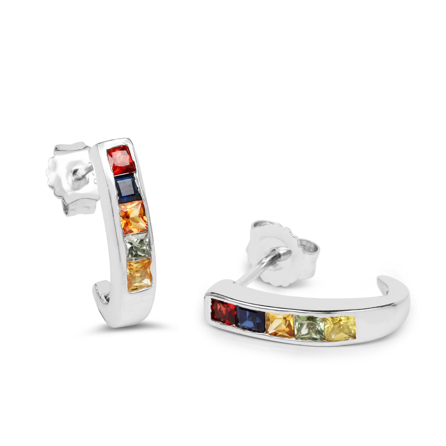 1.52 Carat Genuine Multi Sapphire .925 Sterling Silver Earrings