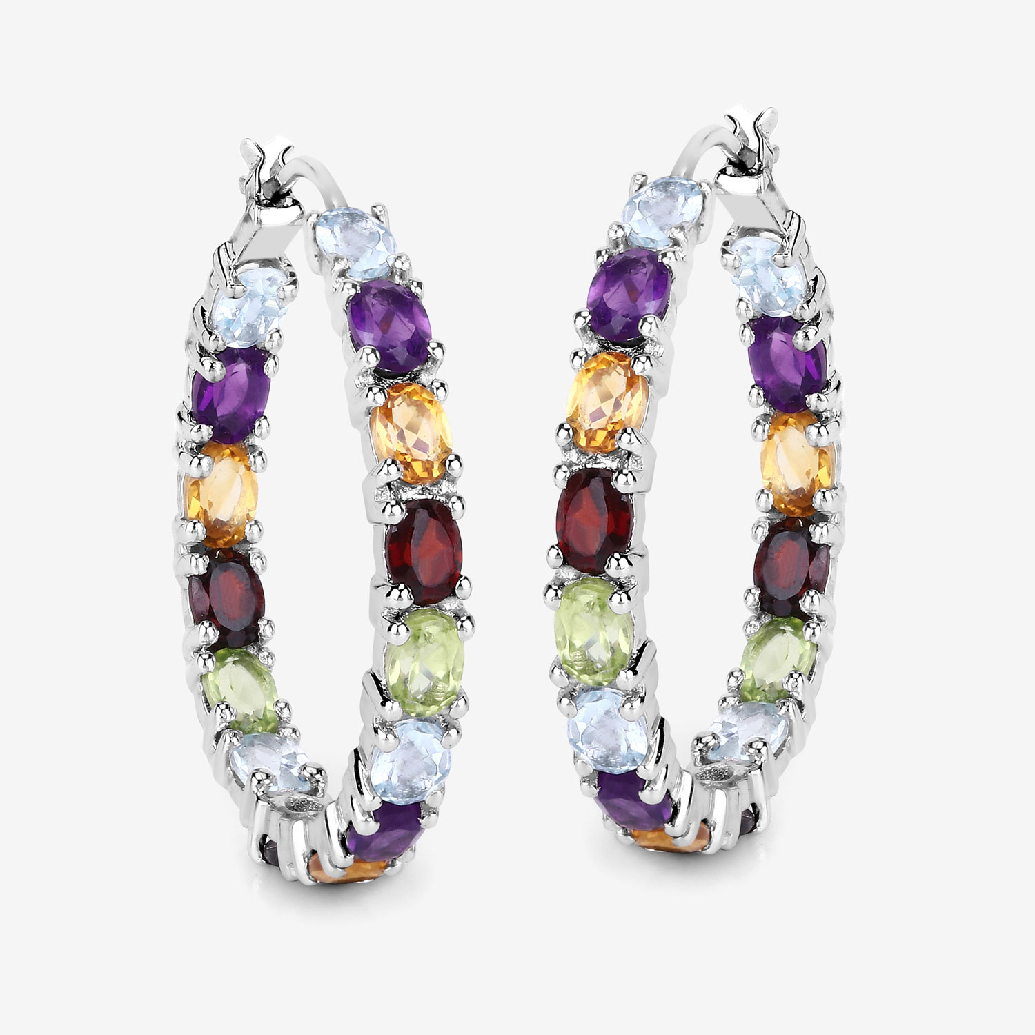 5.44 Carat Genuine Multi Stones .925 Sterling Silver Earrings