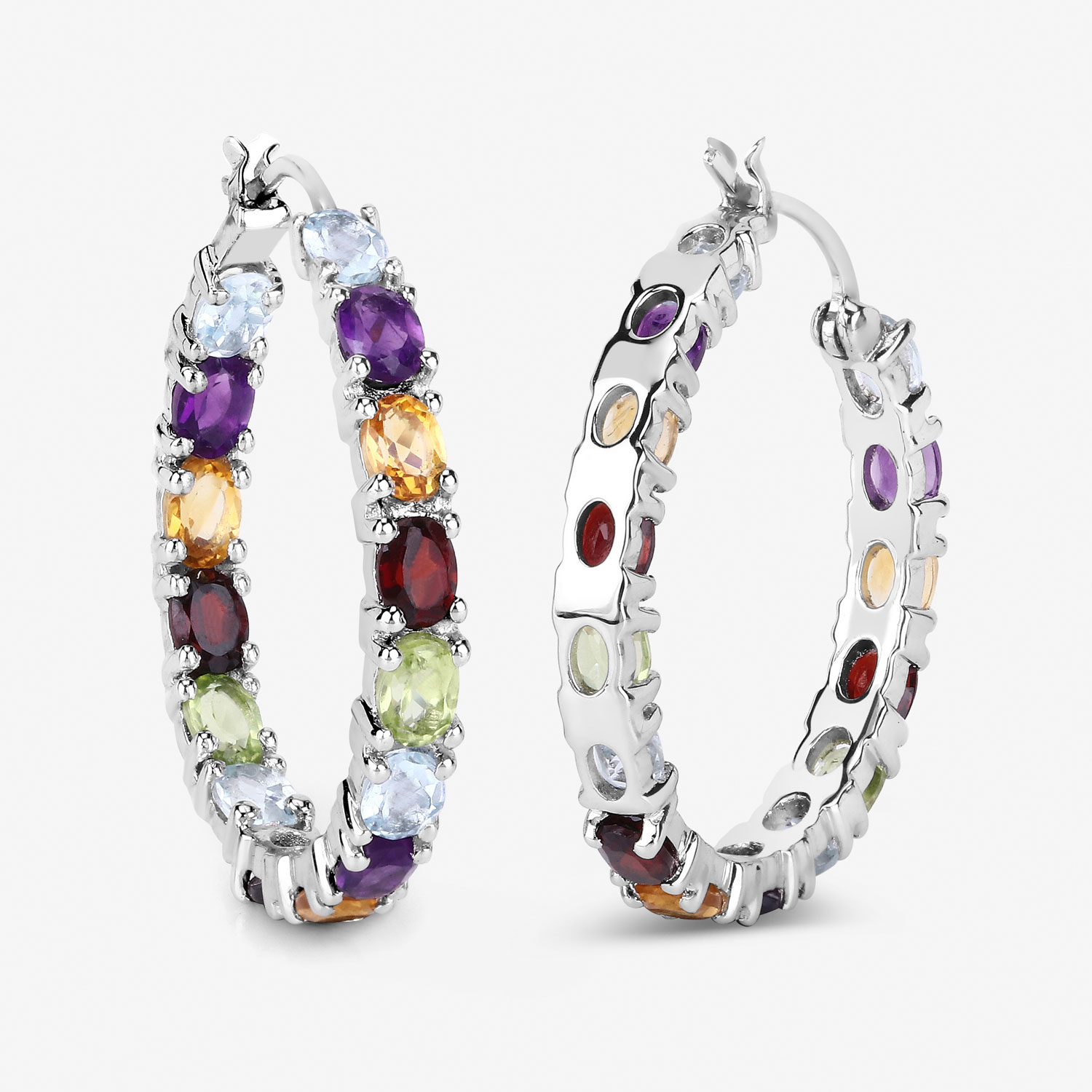 5.44 Carat Genuine Multi Stones .925 Sterling Silver Earrings