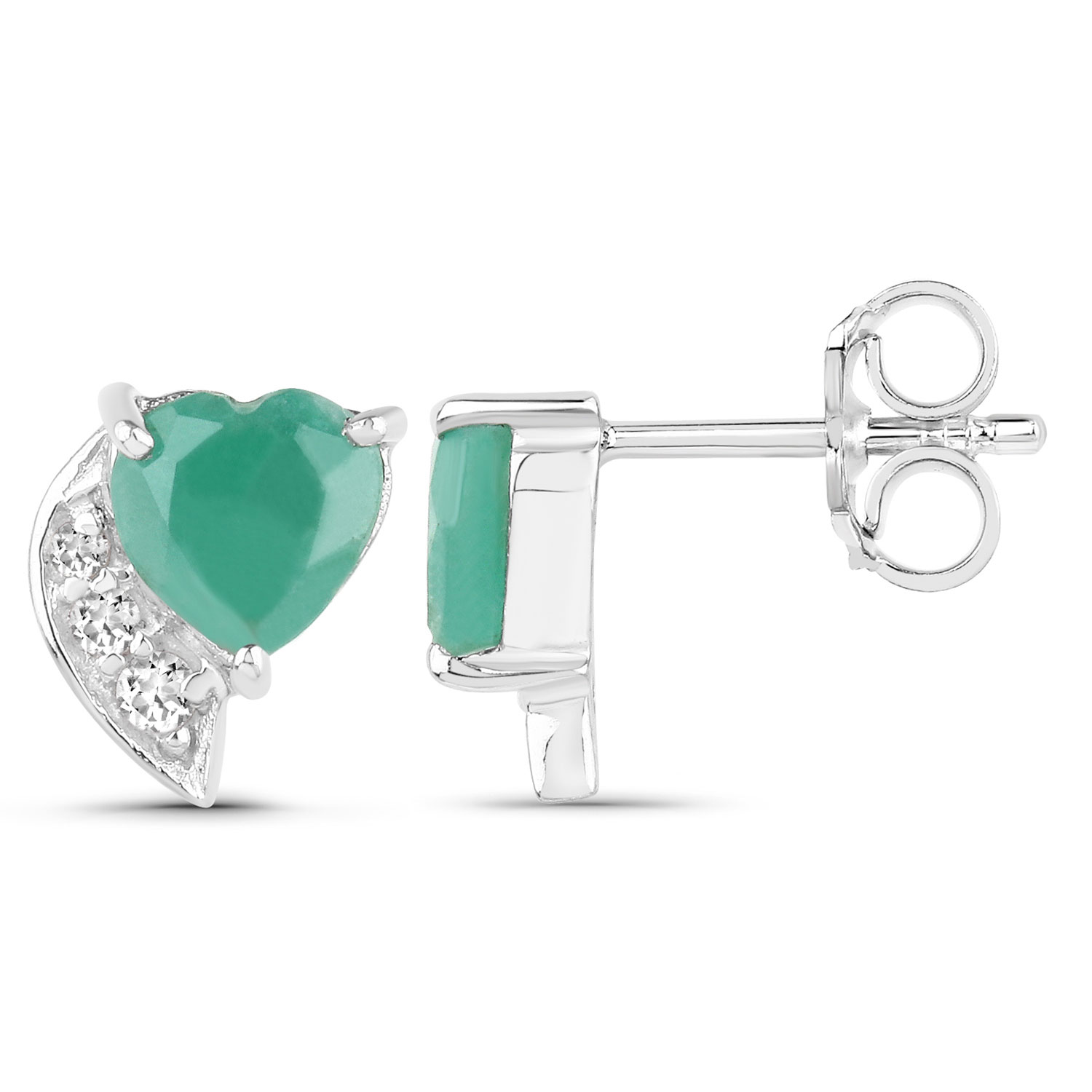1.54 Carat Genuine Emerald and White Topaz .925 Sterling Silver Earrings