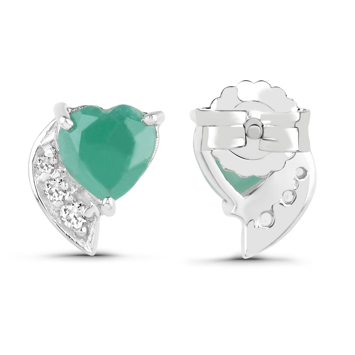 1.54 Carat Genuine Emerald and White Topaz .925 Sterling Silver Earrings