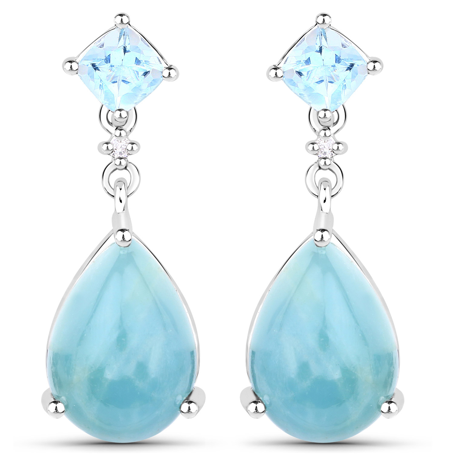 13.03 Carat Genuine Aquamarine and White Diamond .925 Sterling Silver Earrings