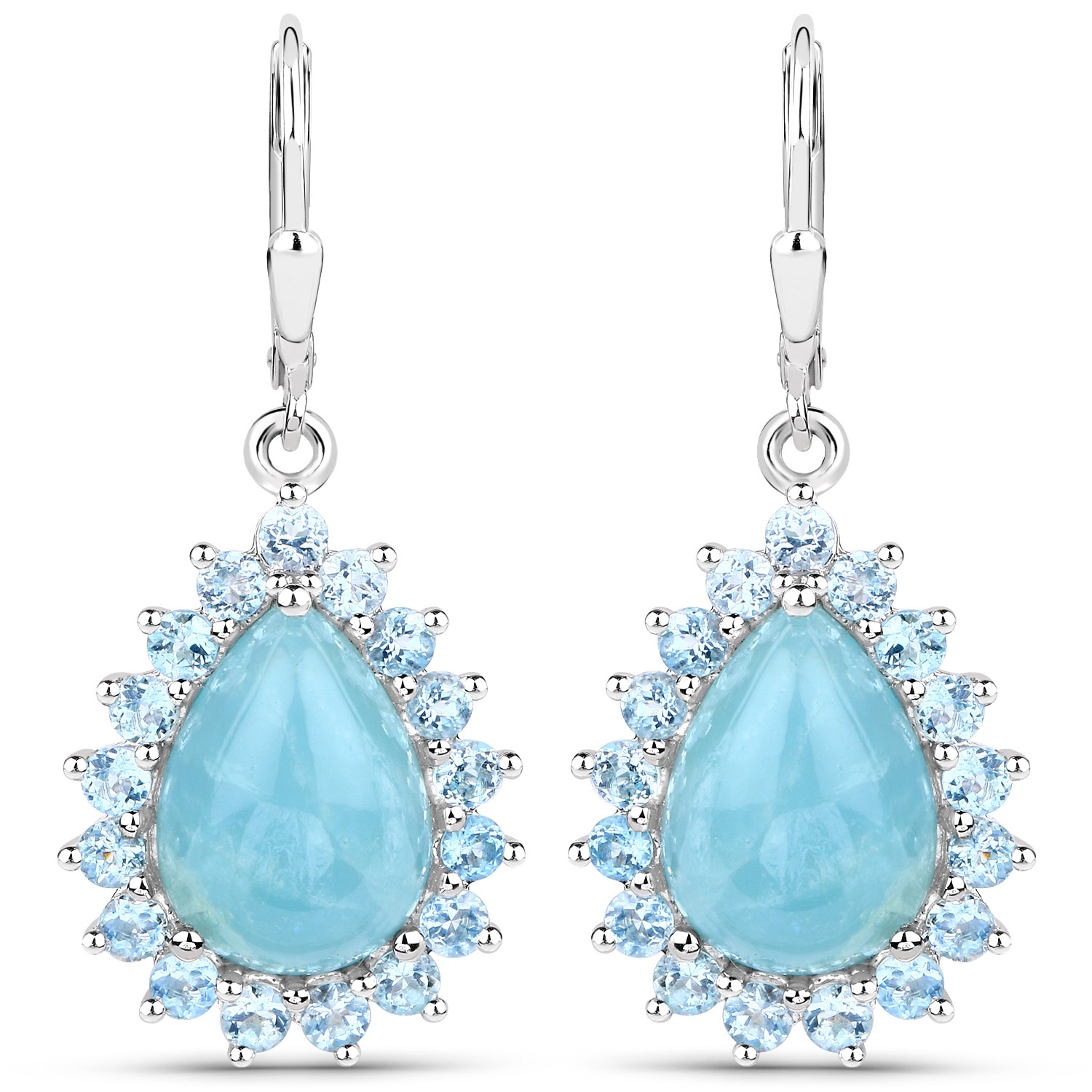 14.04 Carat Genuine Aquamarine .925 Sterling Silver Earrings