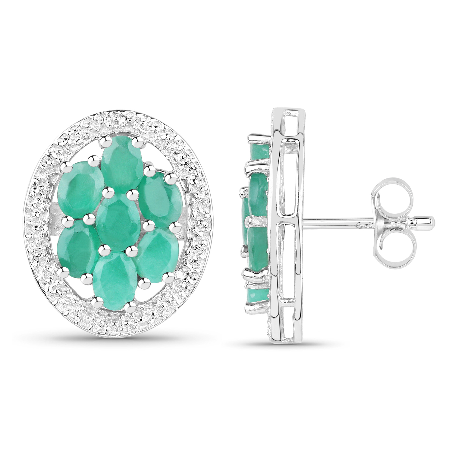 1.96 Carat Genuine Emerald .925 Sterling Silver Earrings
