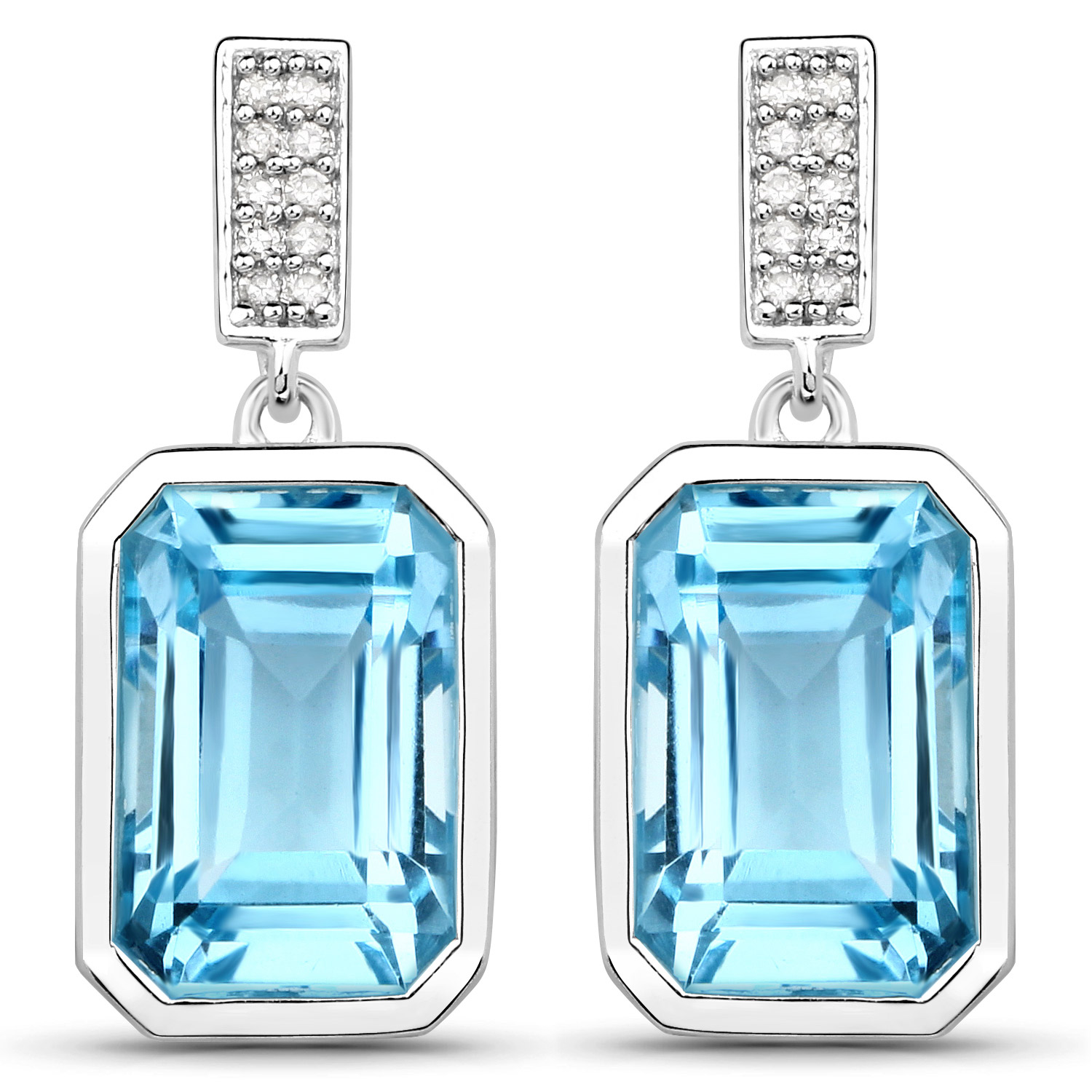 7.89 Carat Genuine Blue Topaz and White Diamond .925 Sterling Silver Earrings