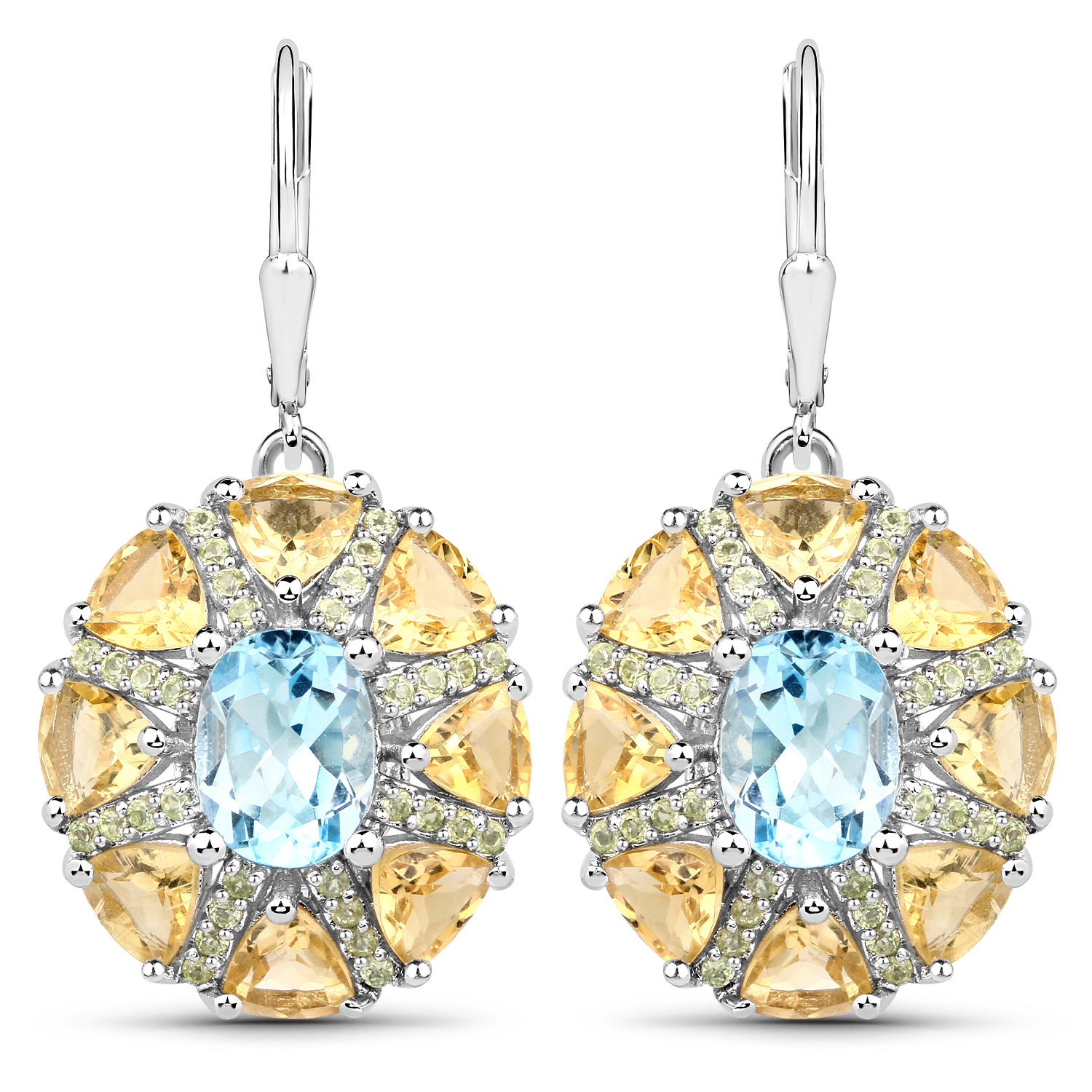 12.64 Carat Genuine Multi Stones .925 Sterling Silver Earrings