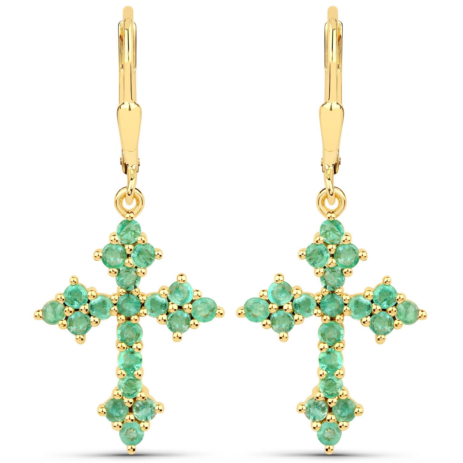 18K Yellow Gold Plated 1.14 Carat Genuine Zambian Emerald .925 Sterling Silver Earrings