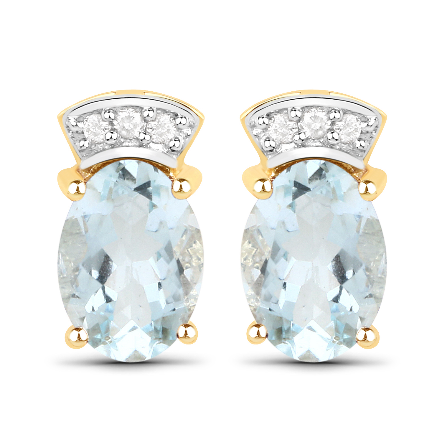 1.43 Carat Genuine Aquamarine and White Diamond 14K Yellow Gold Earrings