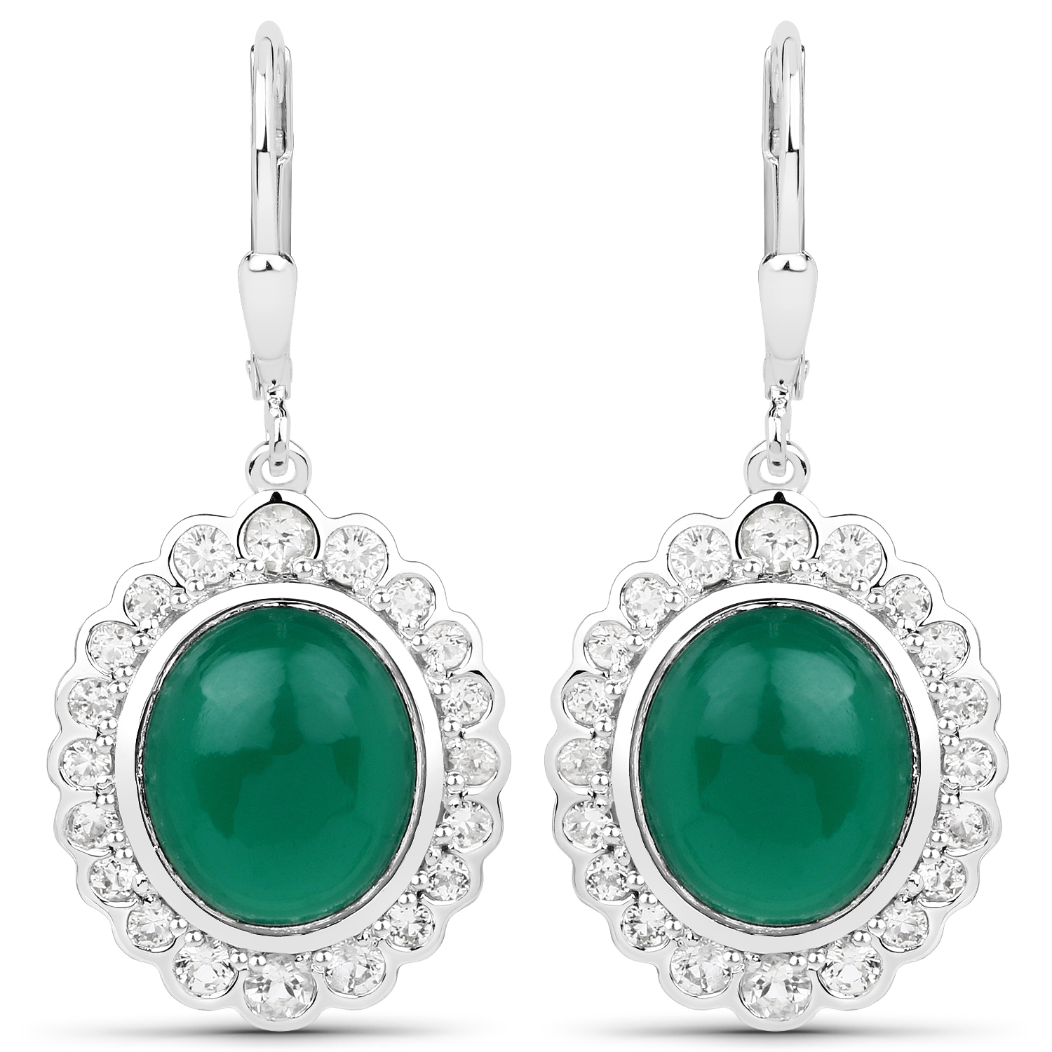 9.80 Carat Genuine Green Onyx and White Topaz .925 Sterling Silver Earrings