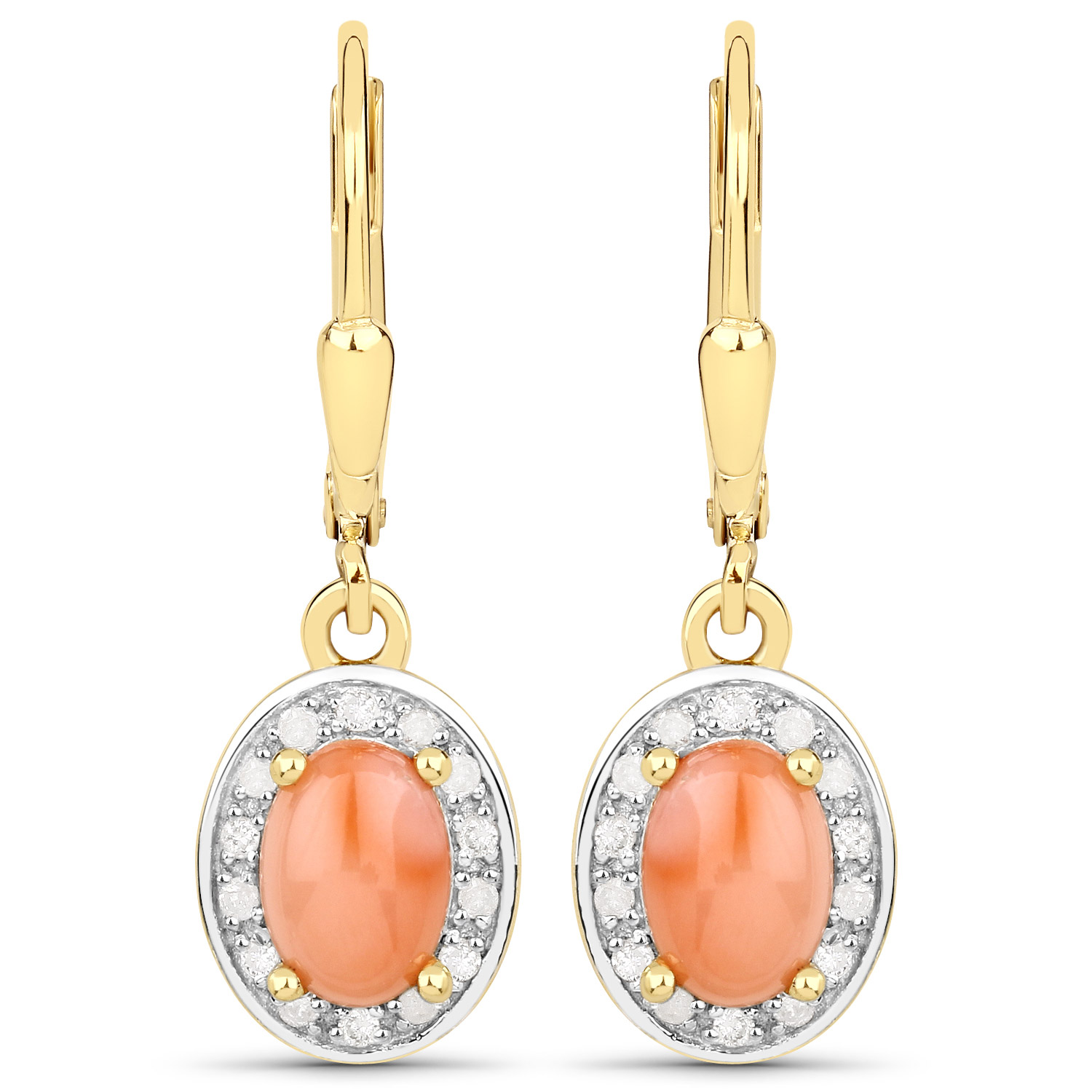 1.89 Carat Genuine Pink Coral and White Diamond .925 Sterling Silver Earrings
