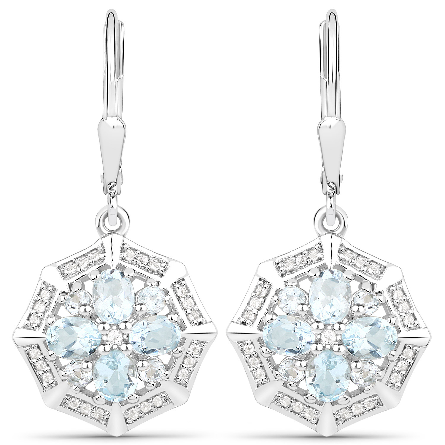 1.65 Carat Genuine Aquamarine and White Topaz .925 Sterling Silver Earrings