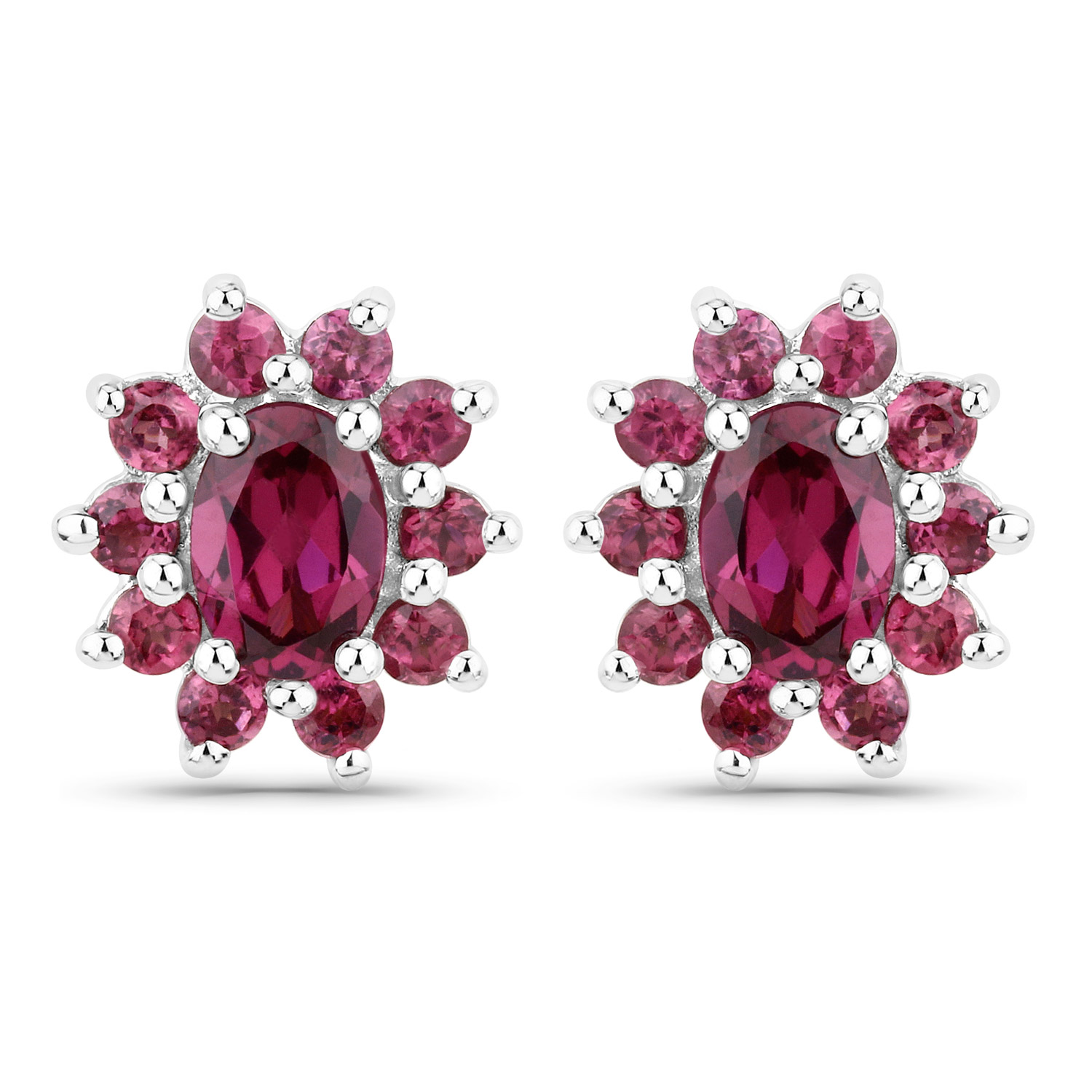 2.00 Carat Genuine Rhodolite Garnet .925 Sterling Silver Earrings
